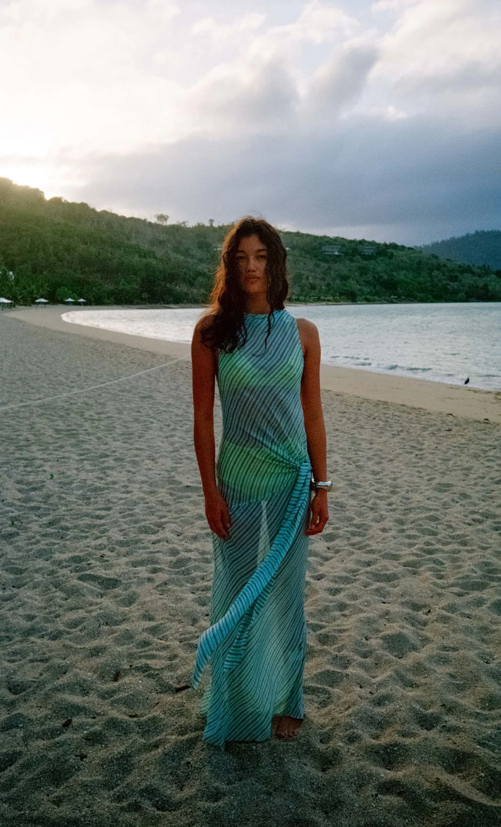 ALGARVE COWL NECK MAXI DRESS - MINT SLICE STRIPE - Image 2