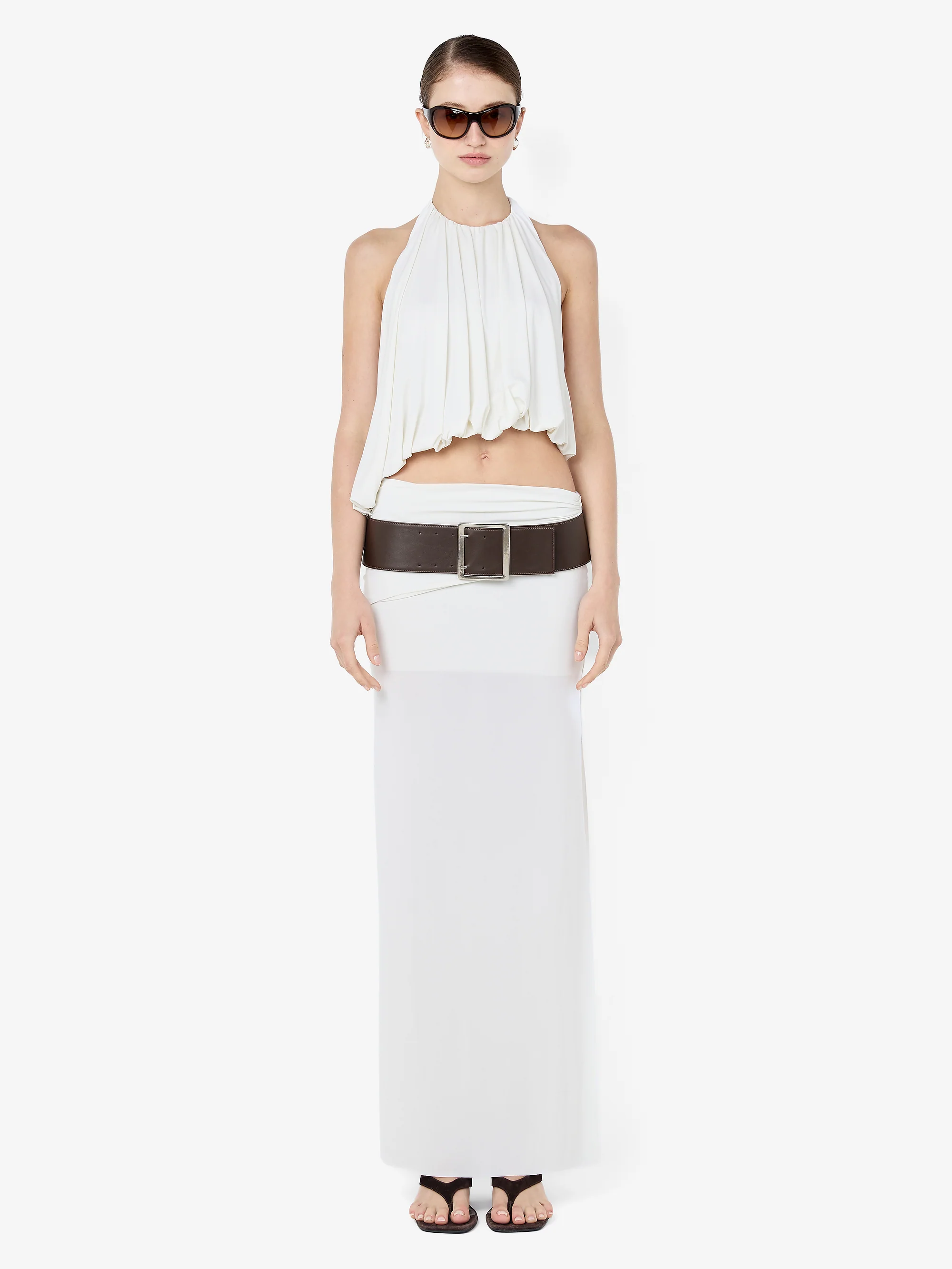 AROHA WIDE BELT - CHOC LEATHER/SILVER - Image 2