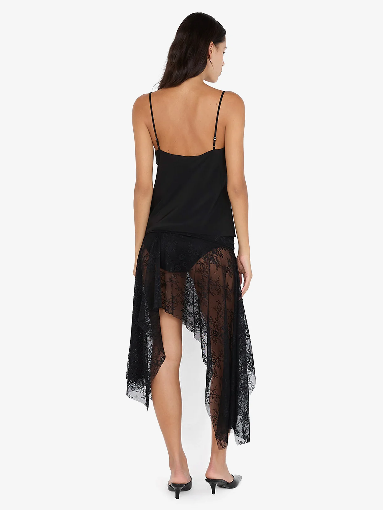 AUDREY SHEER ASYM SKIRT - BLACK - Image 3