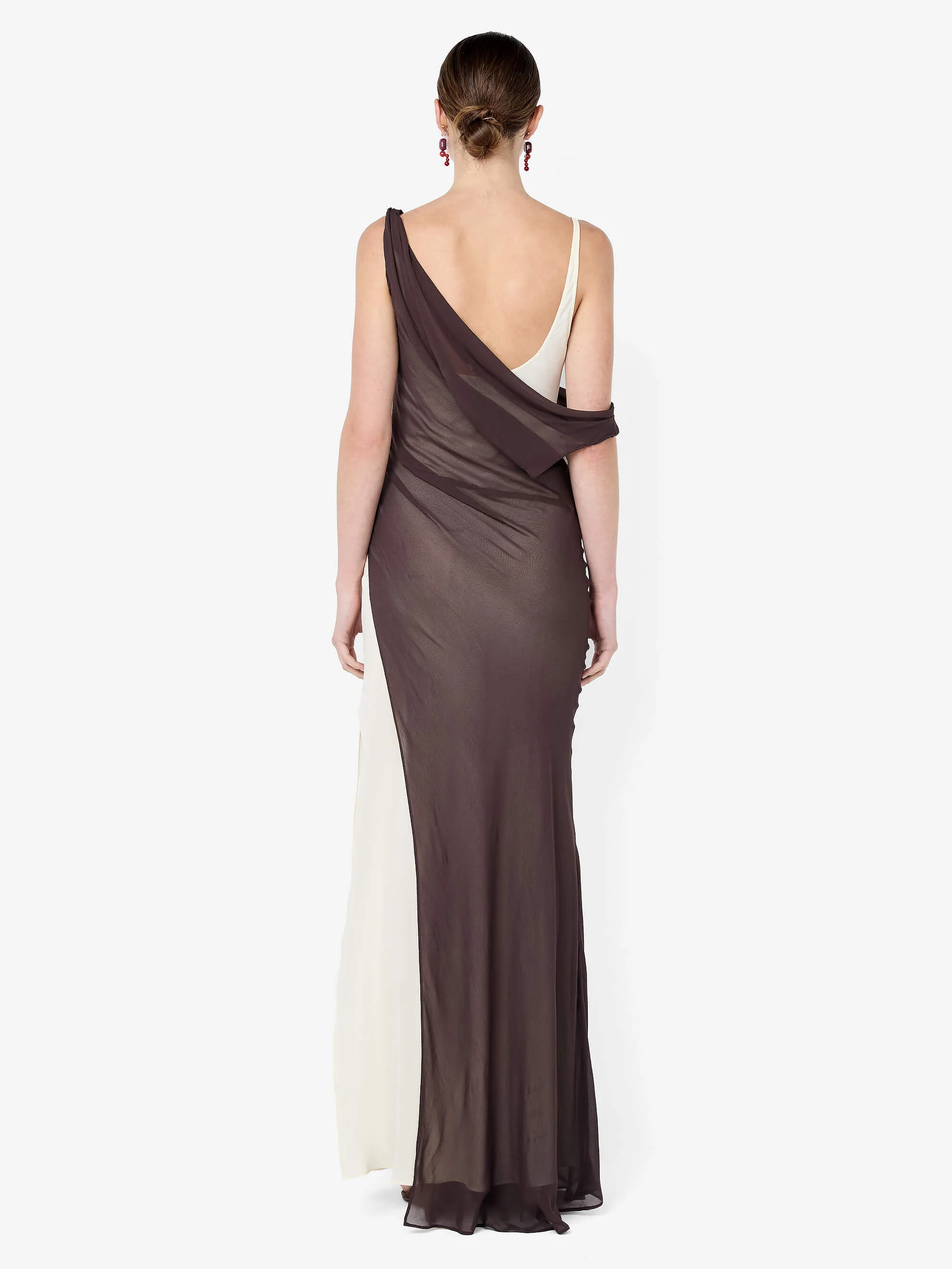 AUGUSTIN ASYM MAXI DRESS - DARK CHOCOLATE/SNOW - Image 4