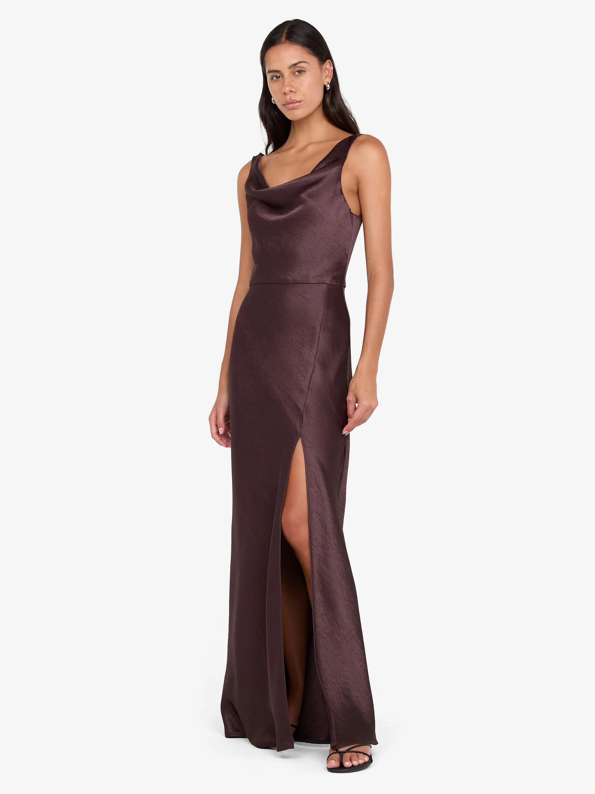 AUSTEN COWL NECK MAXI DRESS - DARK CHOCOLATE - Image 4
