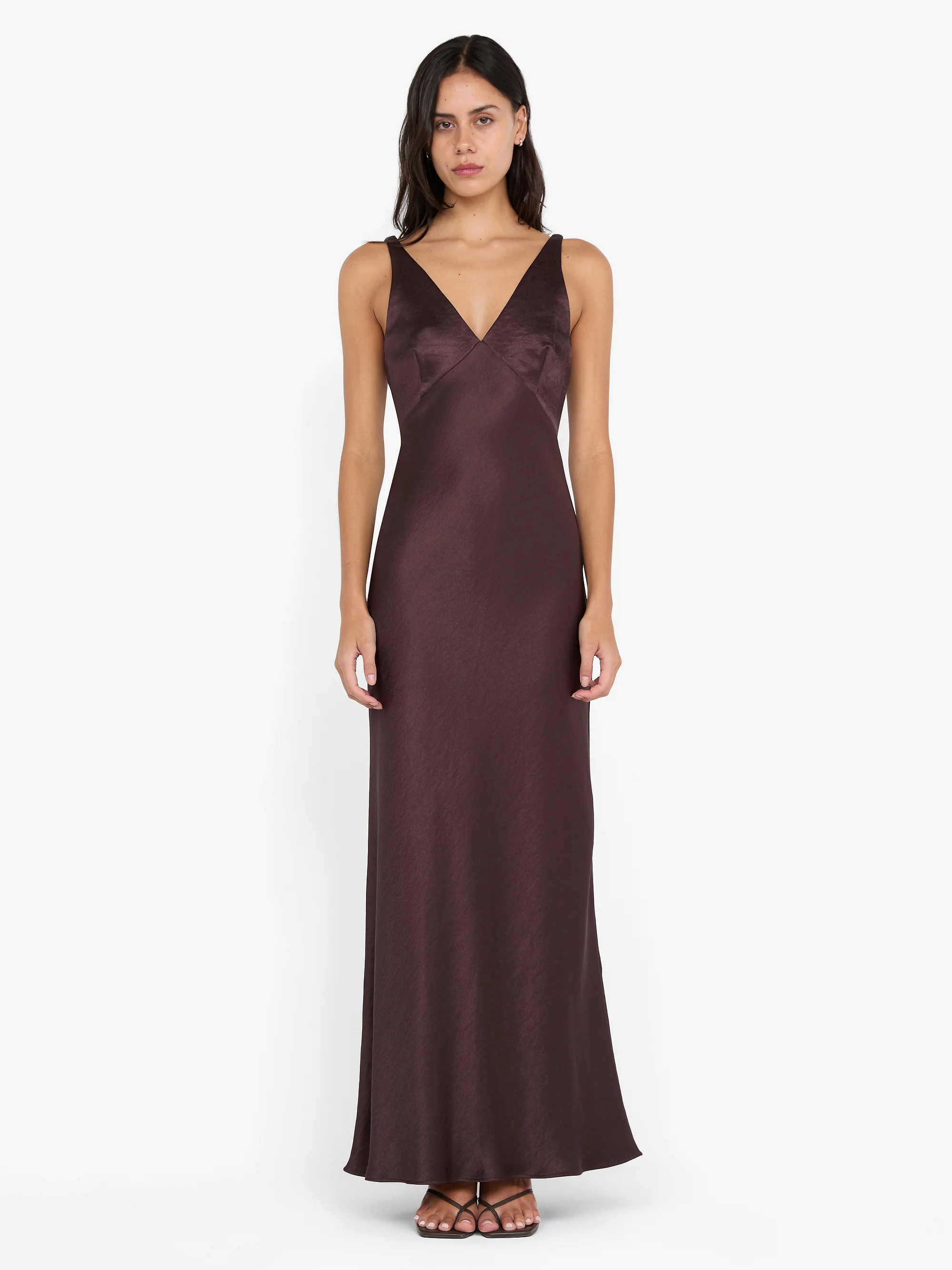 AUSTEN V NECK MAXI DRESS - DARK CHOCOLATE - Image 4