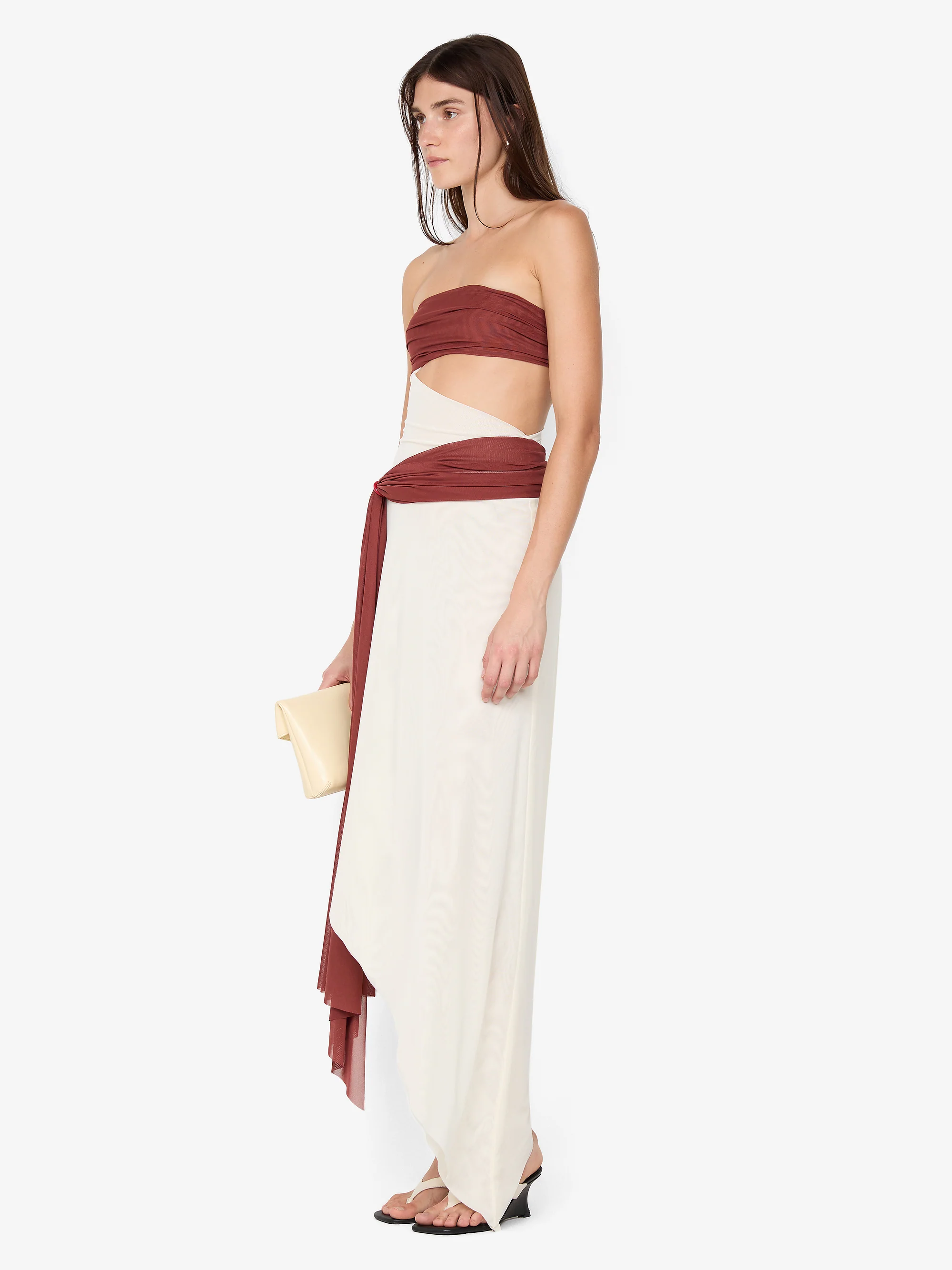 AYLA STRAPLESS DRESS - RUST / BUTTER CREAM - Image 3