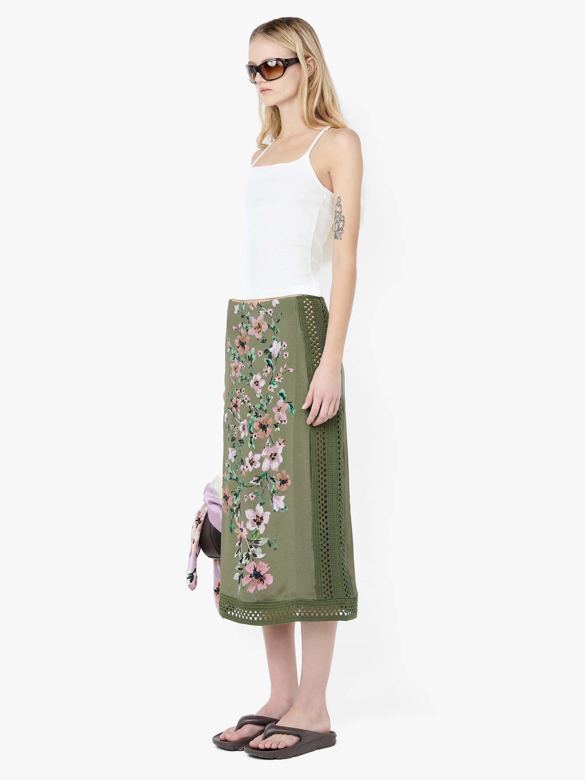 CAMELIA MIDI SKIRT - OLIVE GARDENIA FLORAL - Image 3