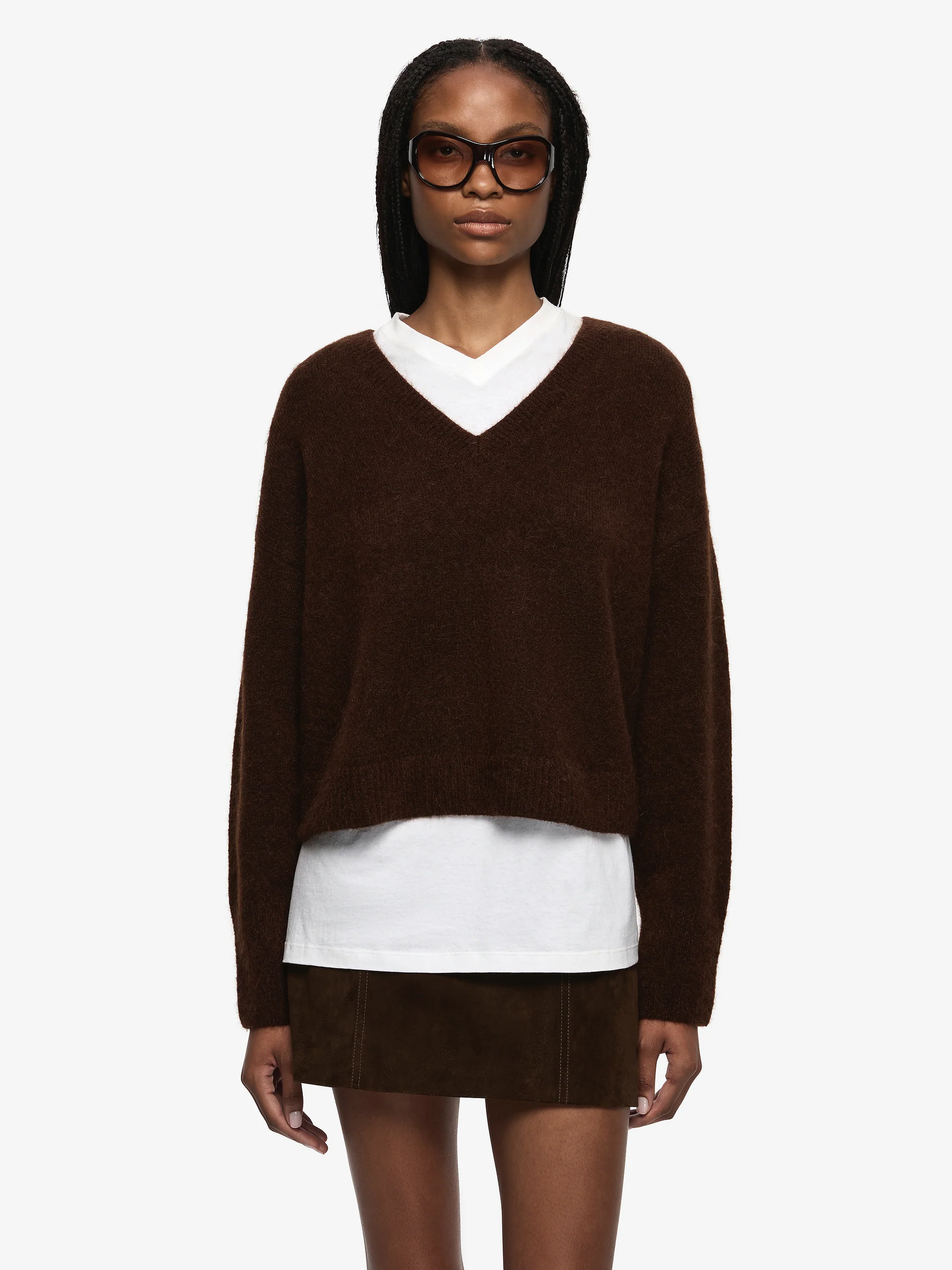 CAMPBELL V CROPPED JUMPER - DARK CHOCOLATE - Image 2