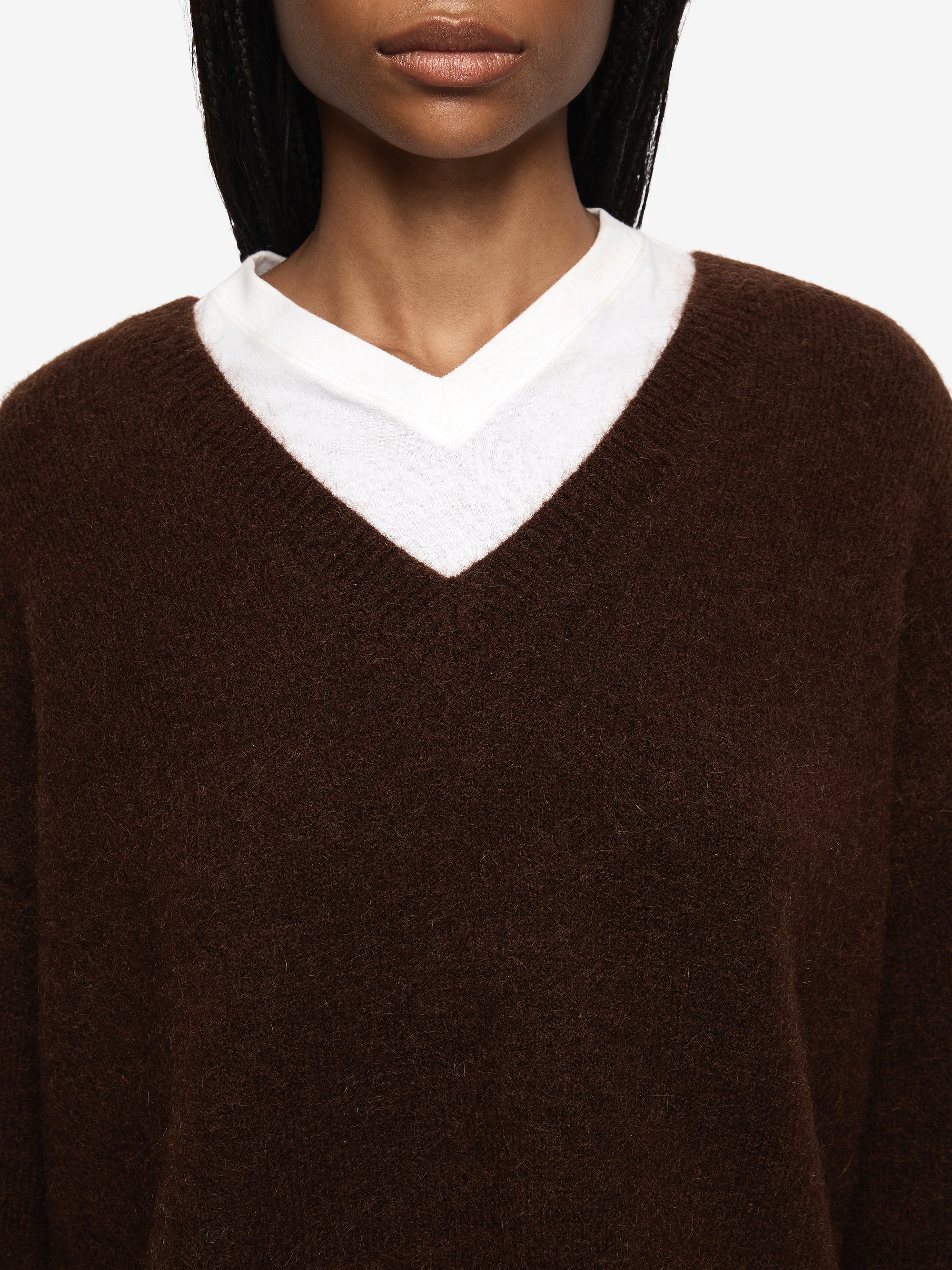CAMPBELL V CROPPED JUMPER - DARK CHOCOLATE - Image 3