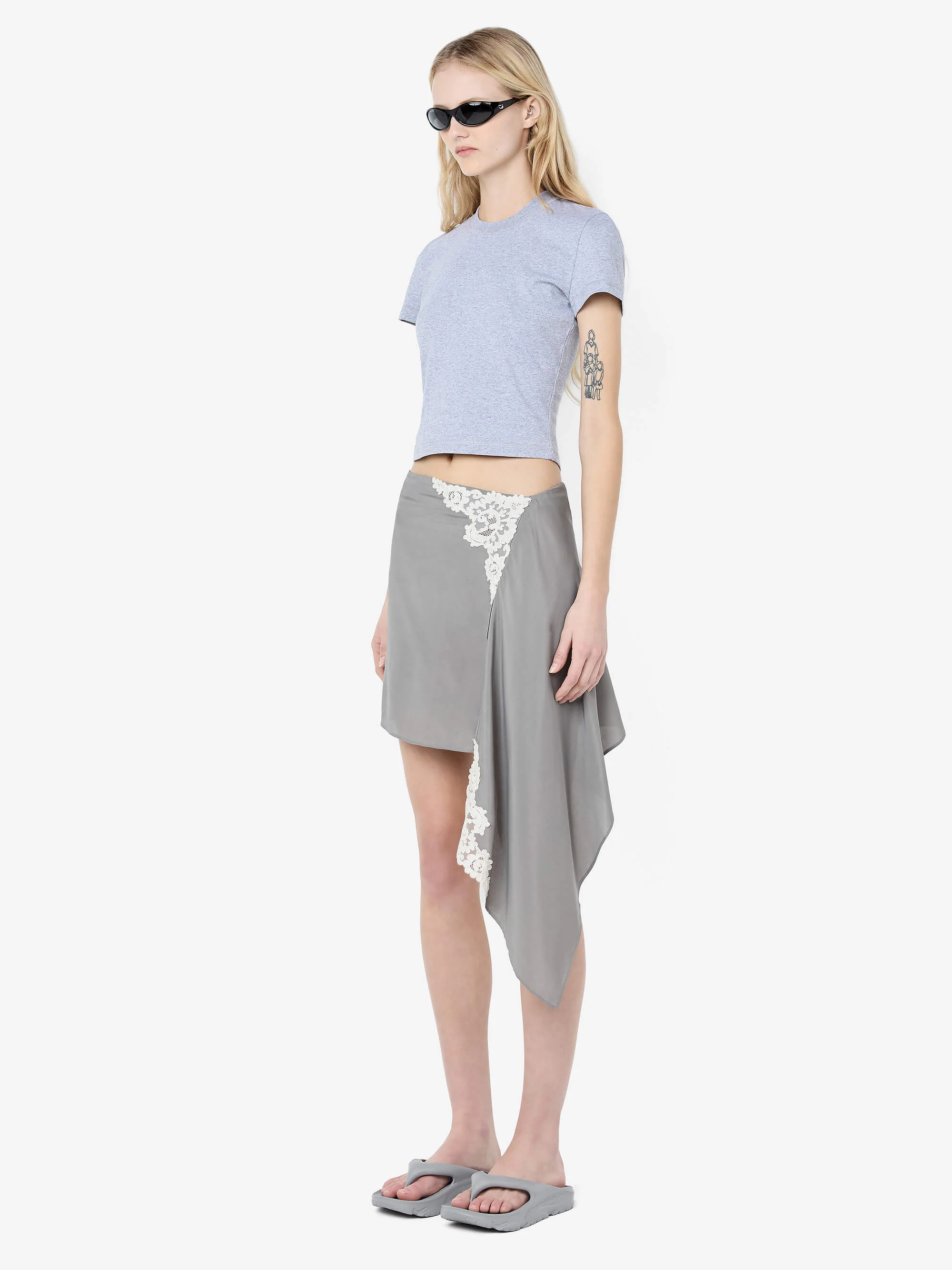 CHATEAU ASYM MINI SKIRT - SLATE GREY/IVORY - Image 2