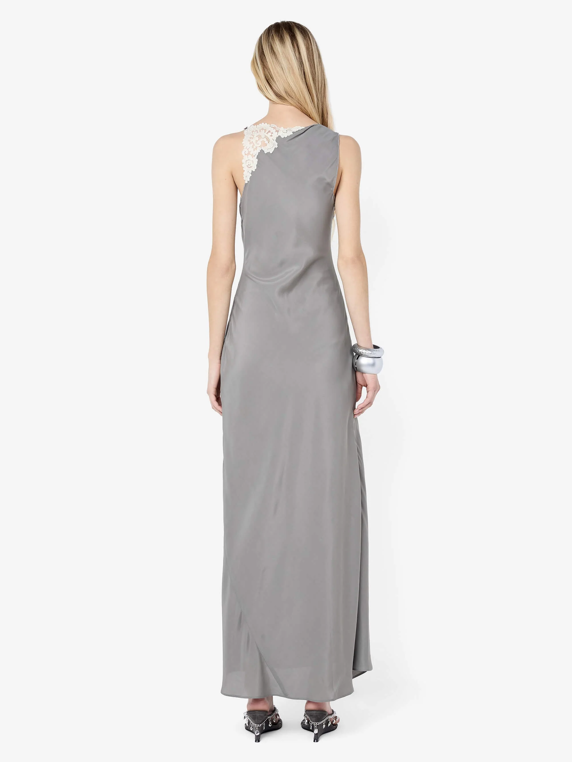 CHATEAU SPLIT MAXI DRESS - SLATE GREY/IVORY - Image 5