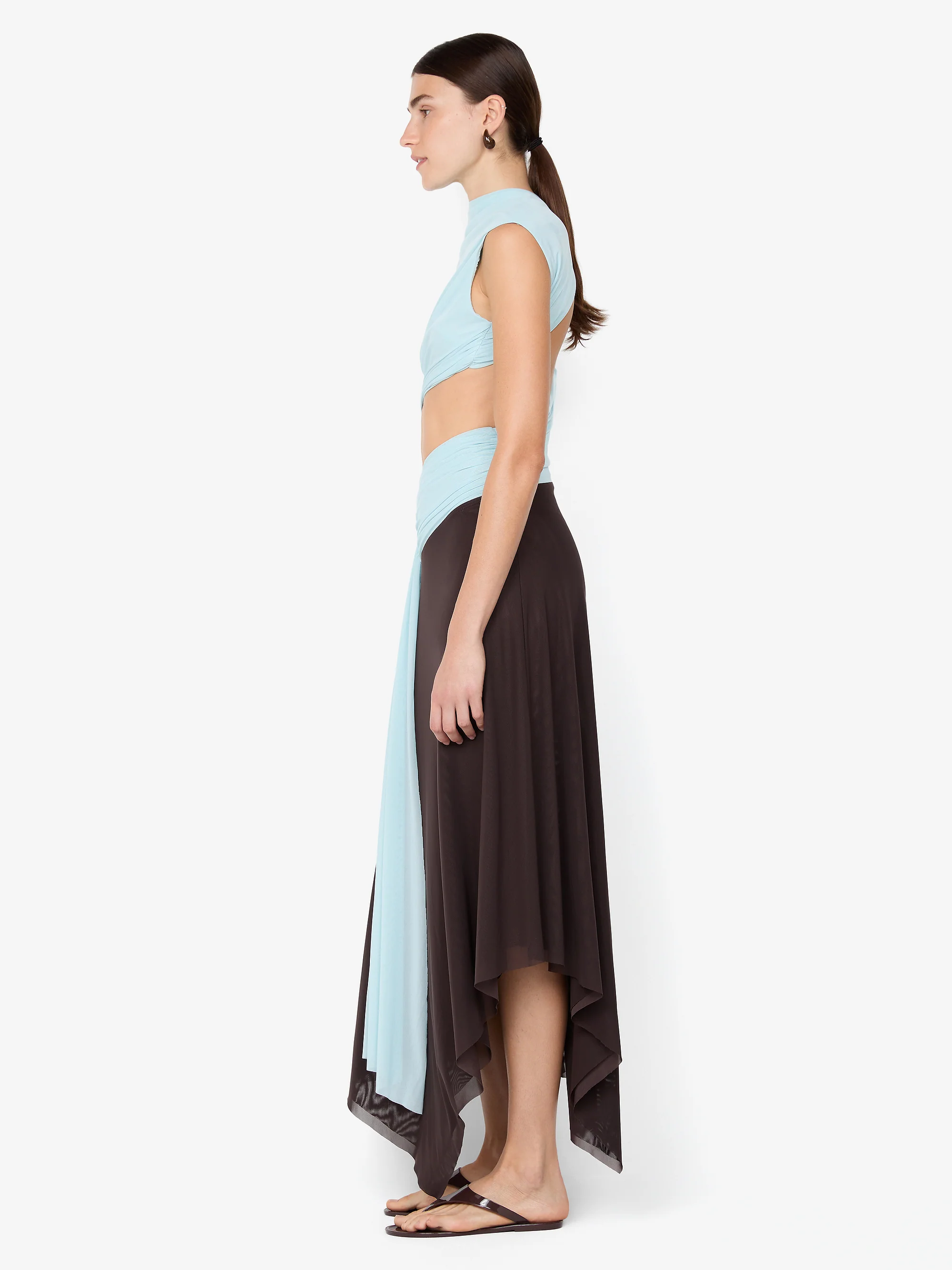 CONNI ASYM MIDI DRESS - ARCTIC BLUE / DARK CHOC - Image 2