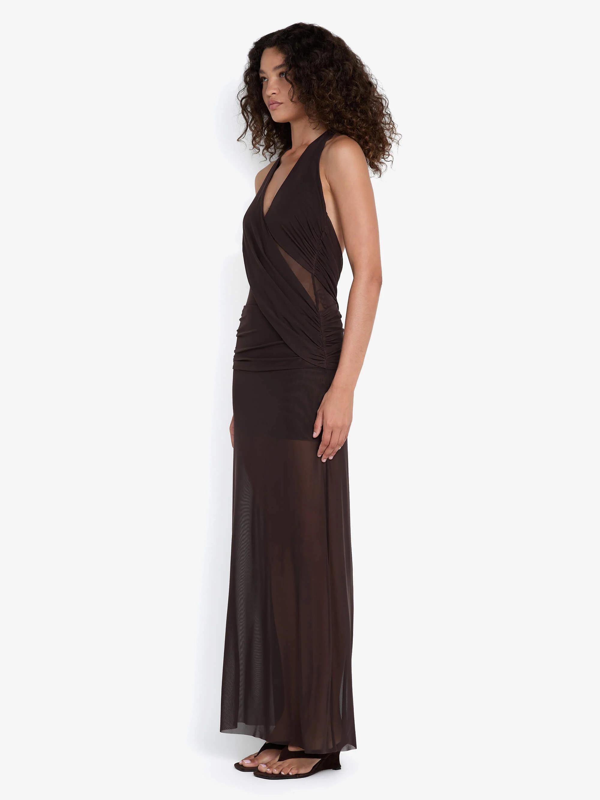 DEIJA HALTER MAXI DRESS - DARK CHOCOLATE - Image 2