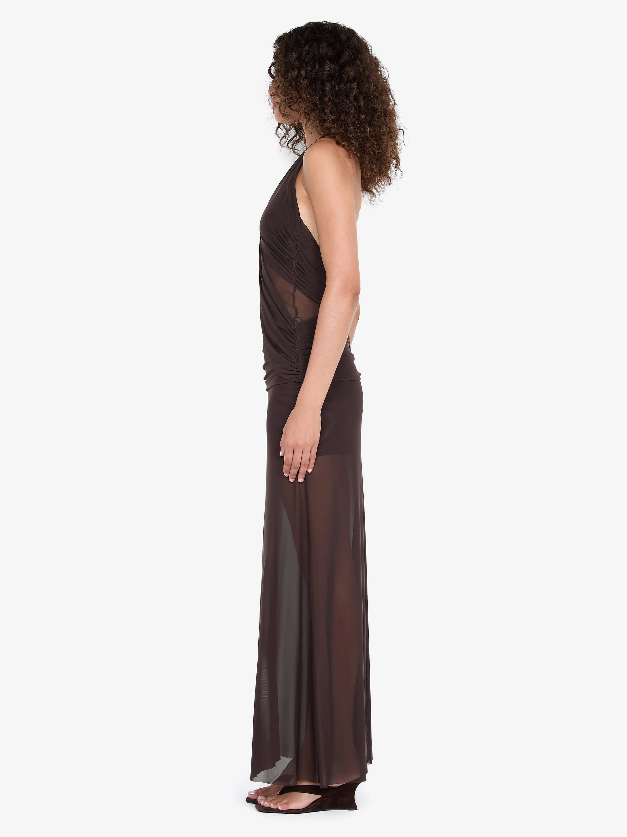 DEIJA HALTER MAXI DRESS - DARK CHOCOLATE - Image 3