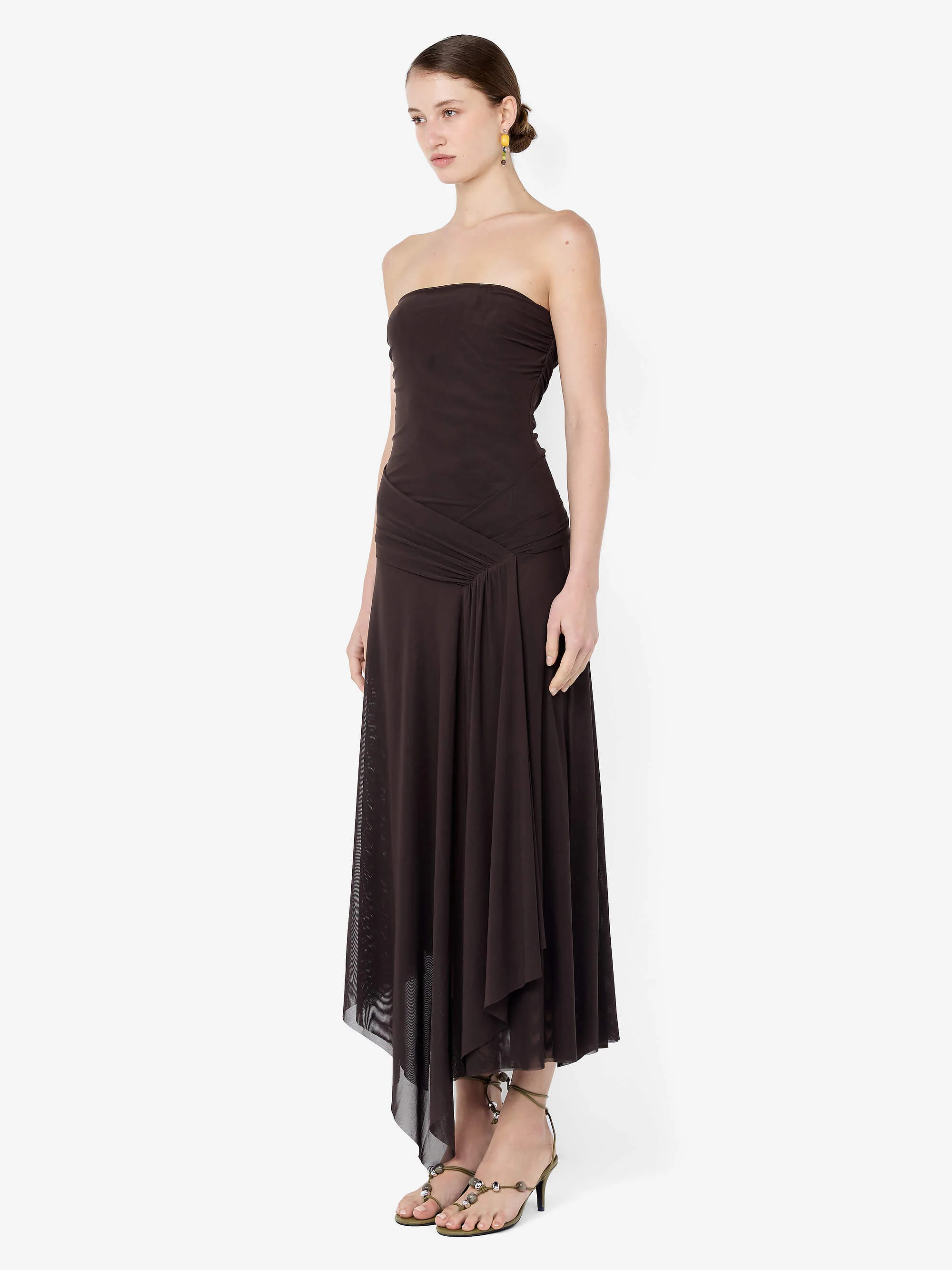 EVA STRAPLESS MIDI DRESS - DARK CHOCOLATE - Image 3