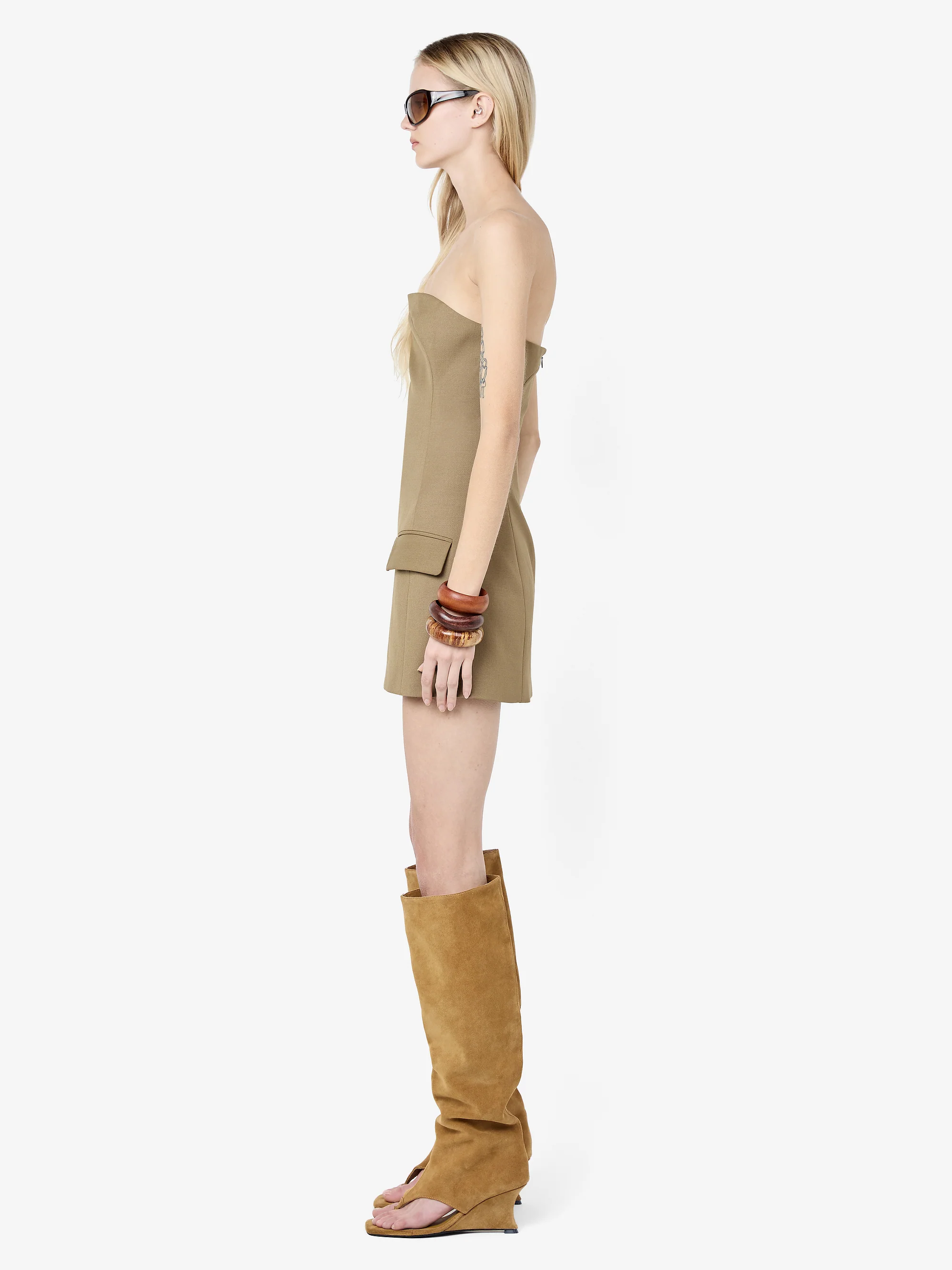FAYE STRAPLESS MINI DRESS - OLIVE - Image 3