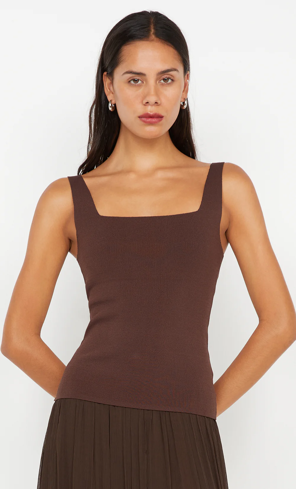 GEMMA SQUARE NECK TANK - CHOC - Image 2