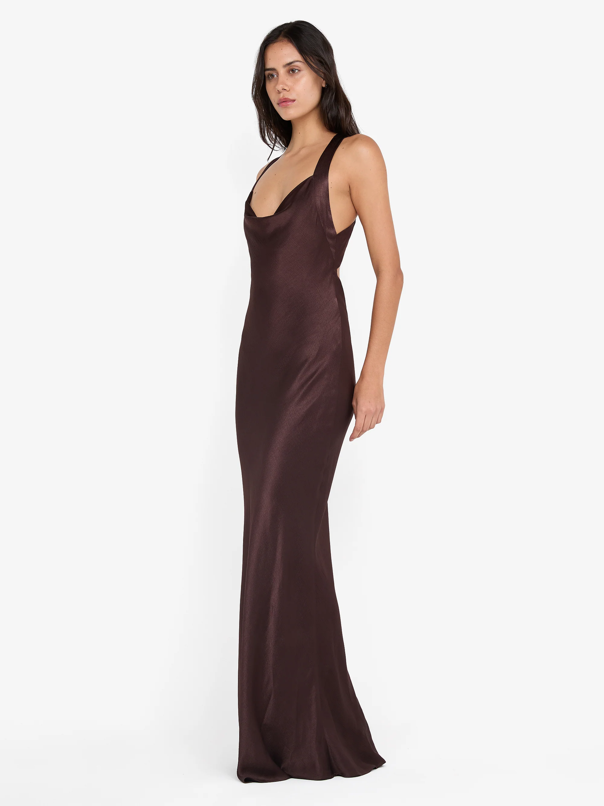 GIA HALTER MAXI DRESS - DARK CHOCOLATE - Image 4