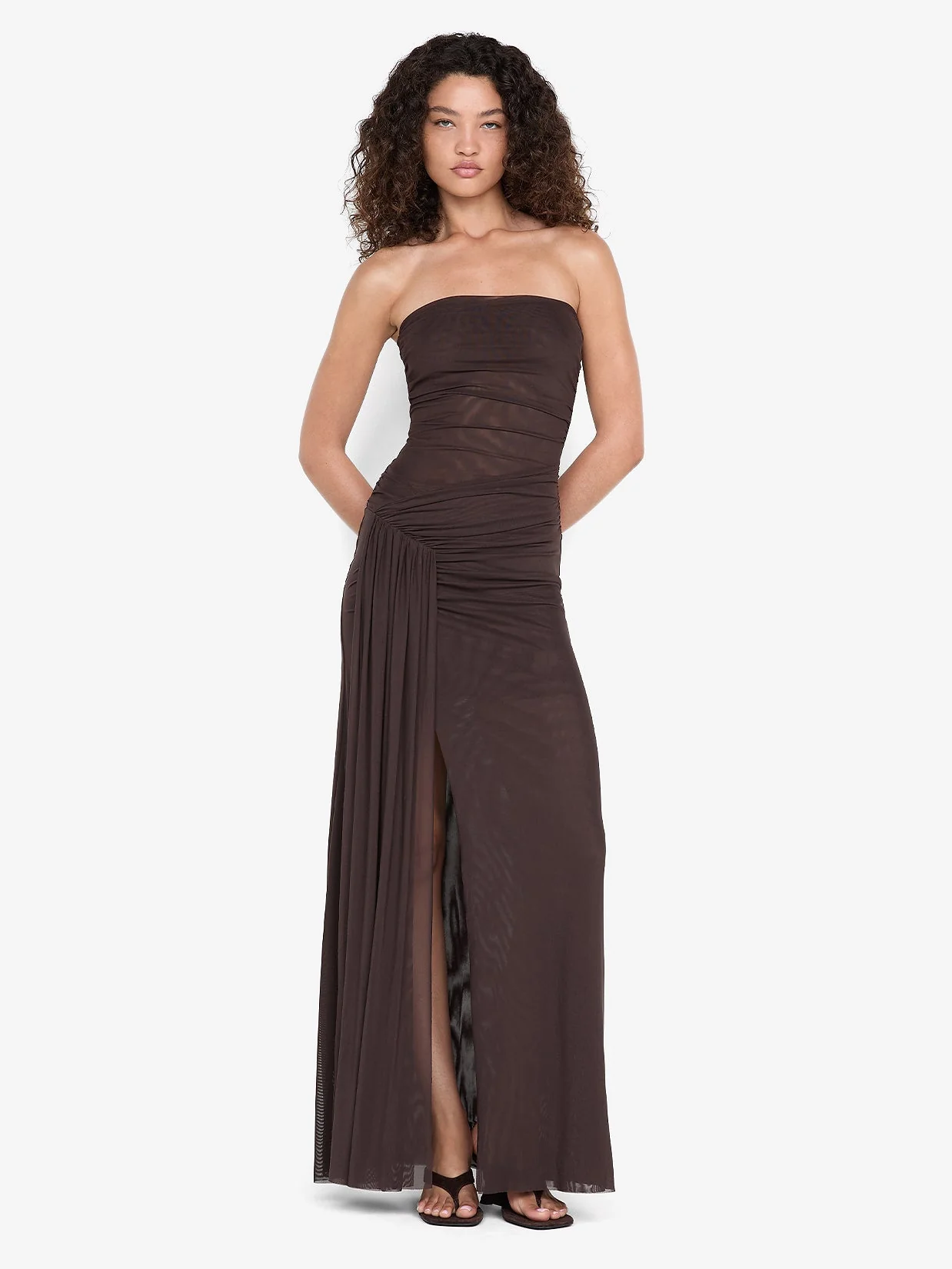 IDA STRAPLESS DRESS - DARK CHOCOLATE - Image 2