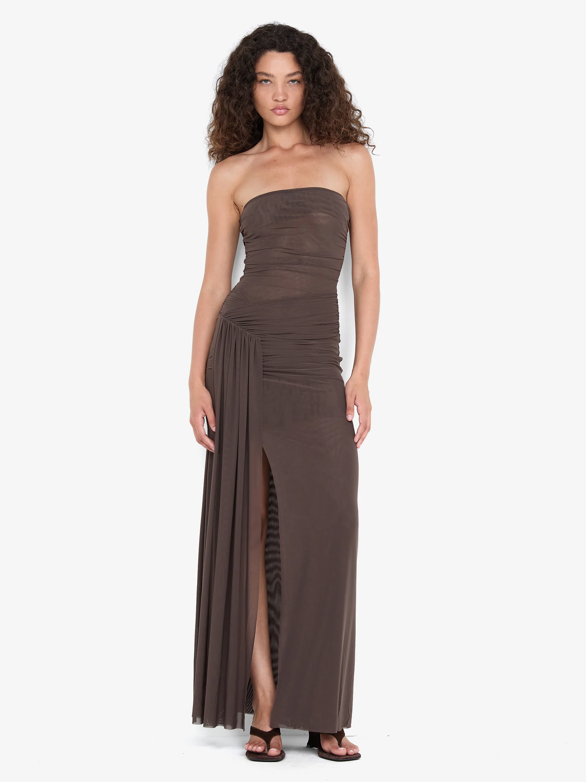 IDA STRAPLESS DRESS - MILK CHOCOLATE - Image 3