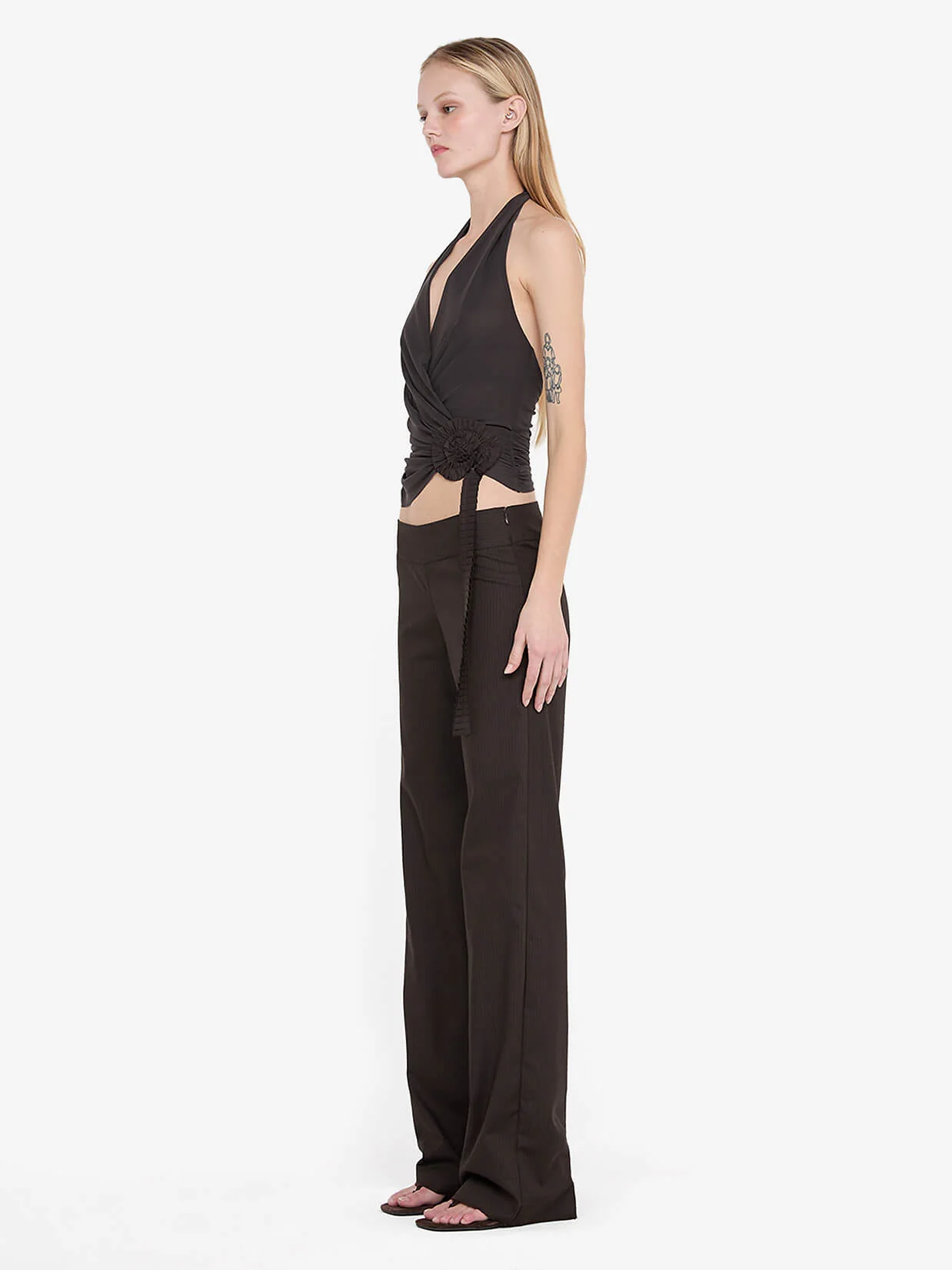 INGRID SPIRAL HALTER TOP - CHOC PINSTIPE - Image 2
