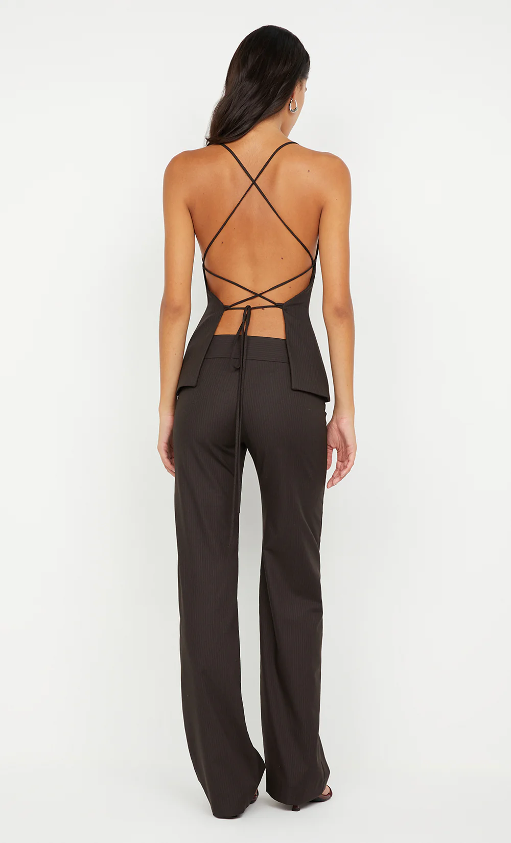 INGRID TIE TOP - CHOC PINSTRIPE - Image 2