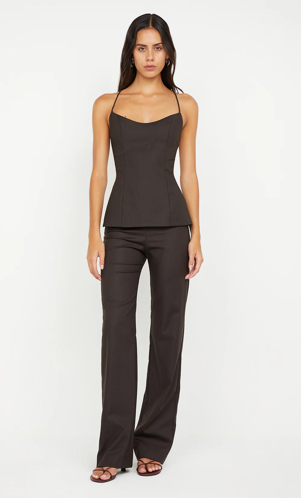 INGRID TIE TOP - CHOC PINSTRIPE - Image 4