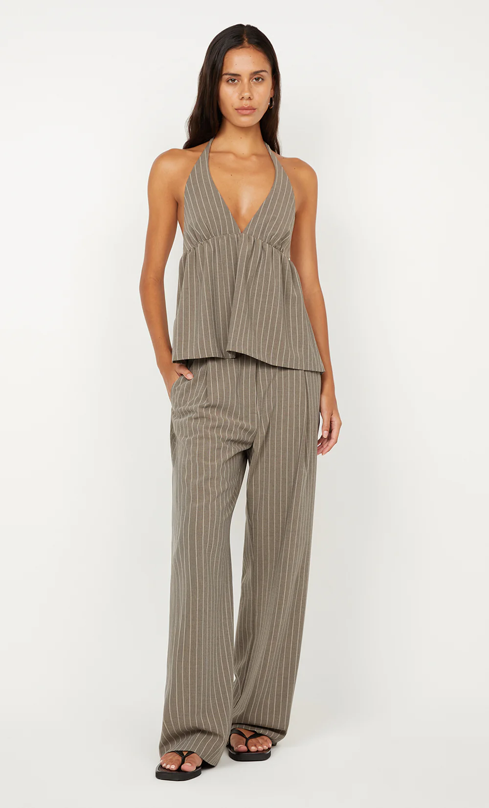 JONNI HALTER TOP - CHARCOAL STRIPE