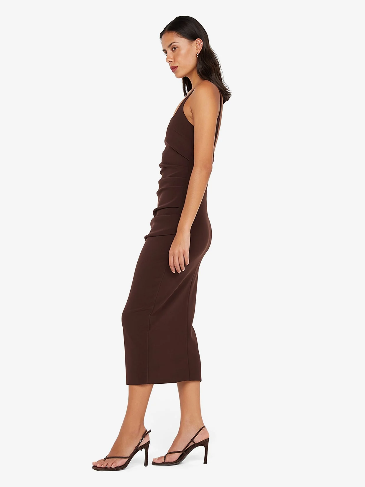 KARINA TUCK MIDI DRESS - DARK CHOCOLATE - Image 4