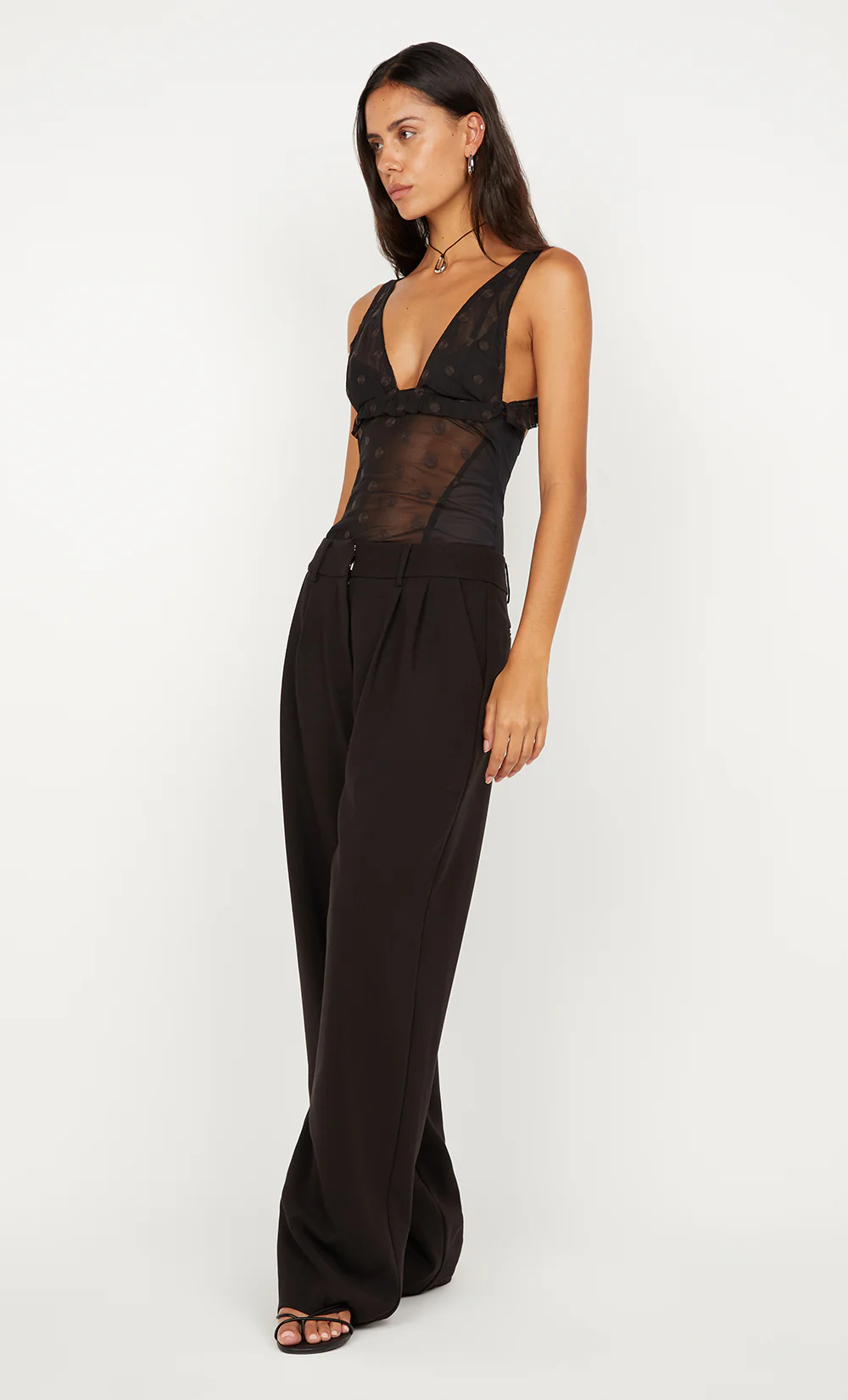 KARLA V NECK TOP - BLACK/CHOC SPOT - Image 3