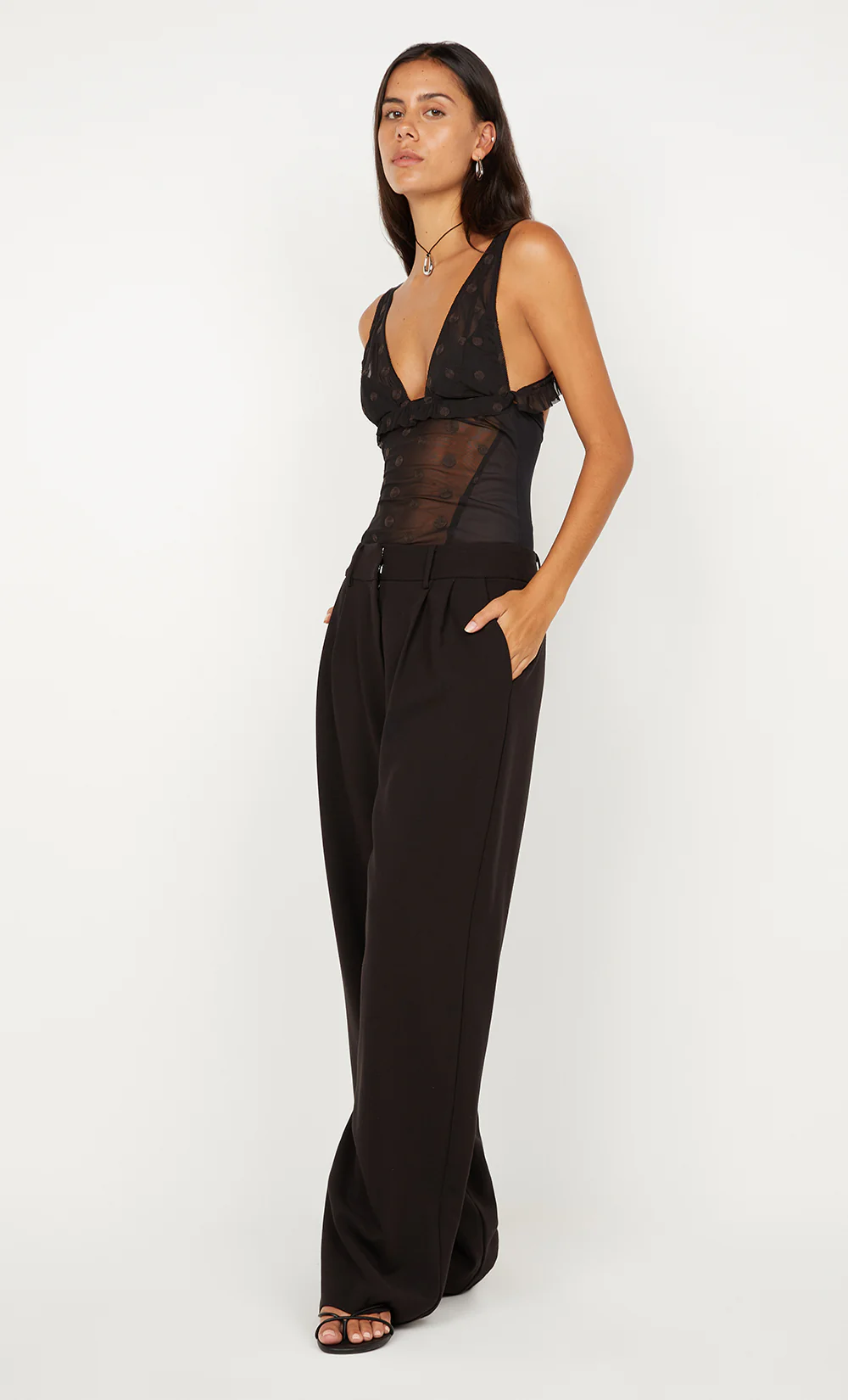 KARLA V NECK TOP - BLACK/CHOC SPOT - Image 5