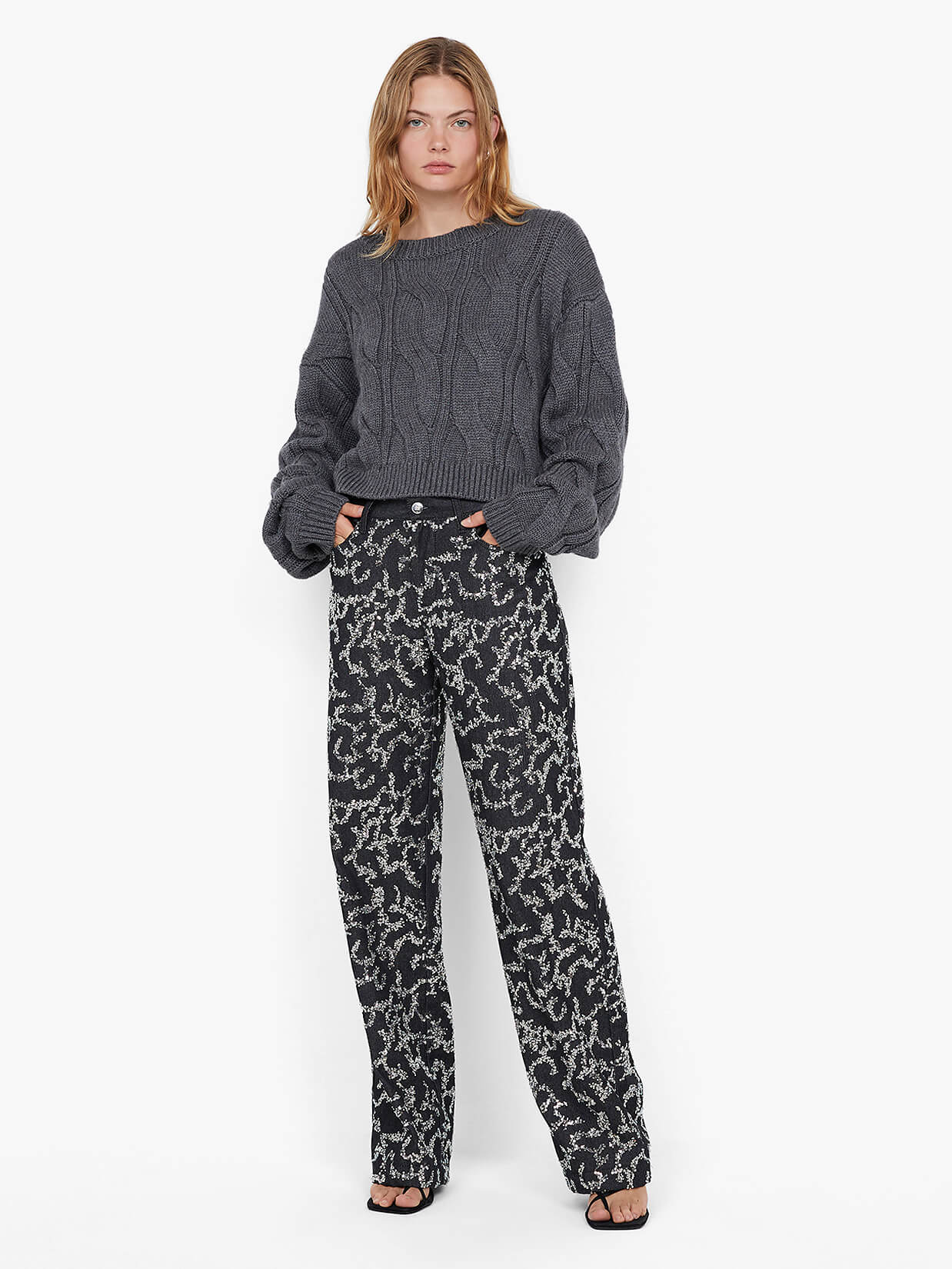 KINSLEY SEQUIN PANT - CHARCOAL SILVER