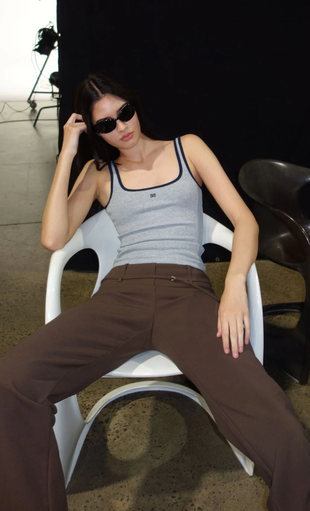 LANA SQUARE NECK TANK - GREY MARLE/INK - Image 2