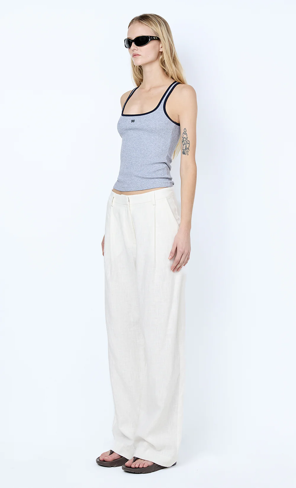 LANA SQUARE NECK TANK - GREY MARLE/INK - Image 3