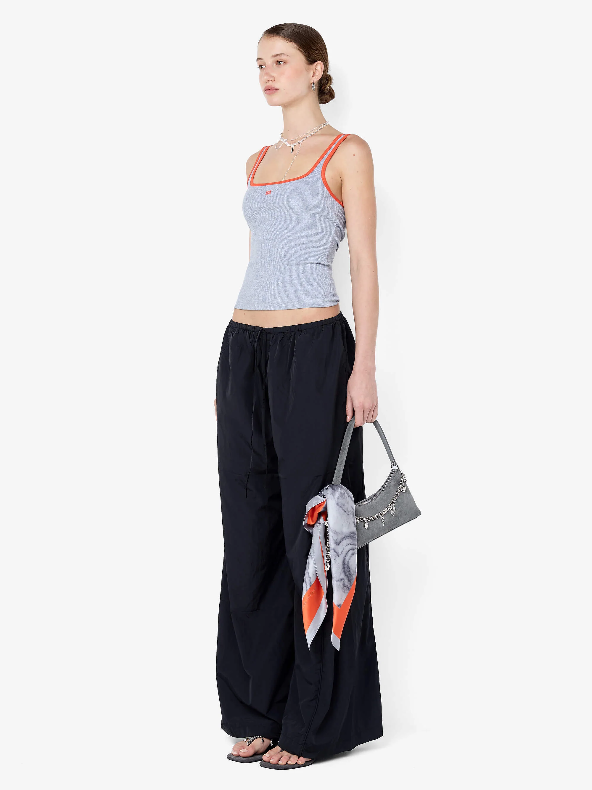 LANA SQUARE NECK TANK - GREY MARLE/TANGERINE - Image 2