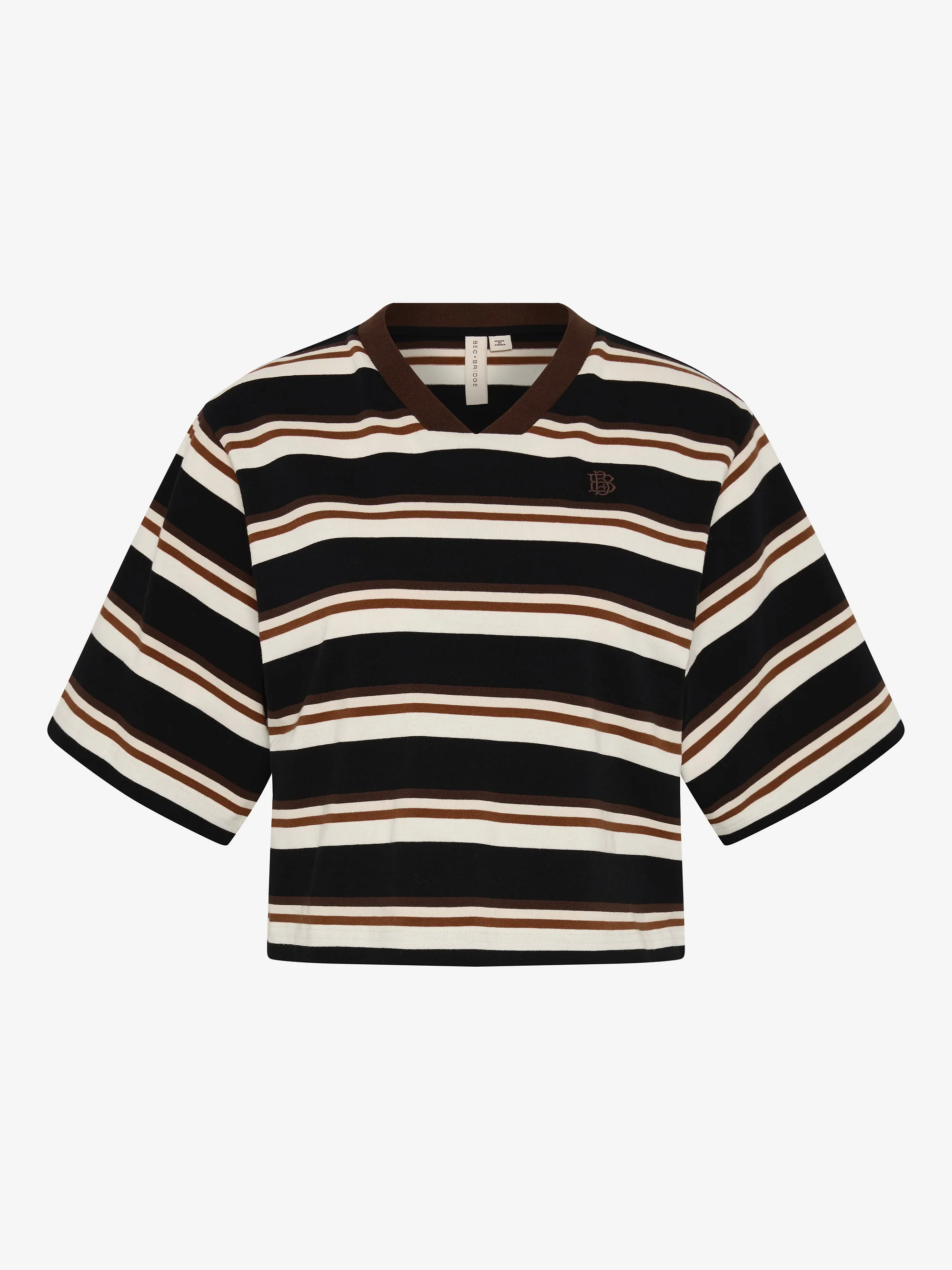 NIKA CROPPED JERSEY - BLACK/CHOCOLATE STRIPE - Image 5