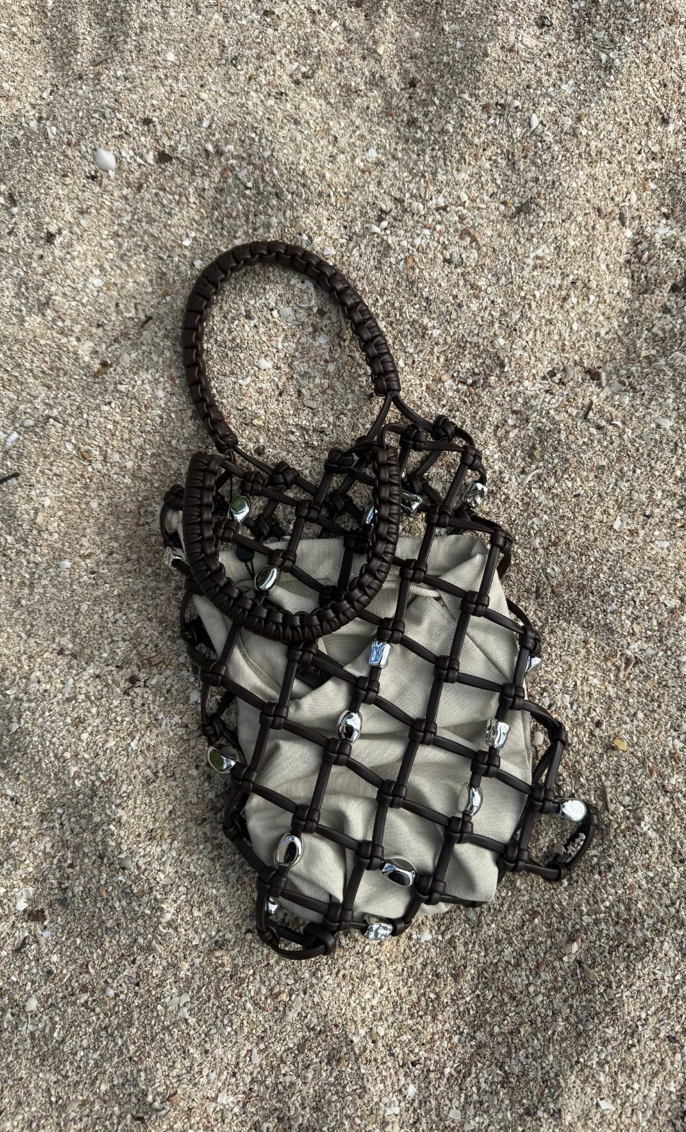 LUNA BEADED BAG - CHOC/SILVER - Image 6