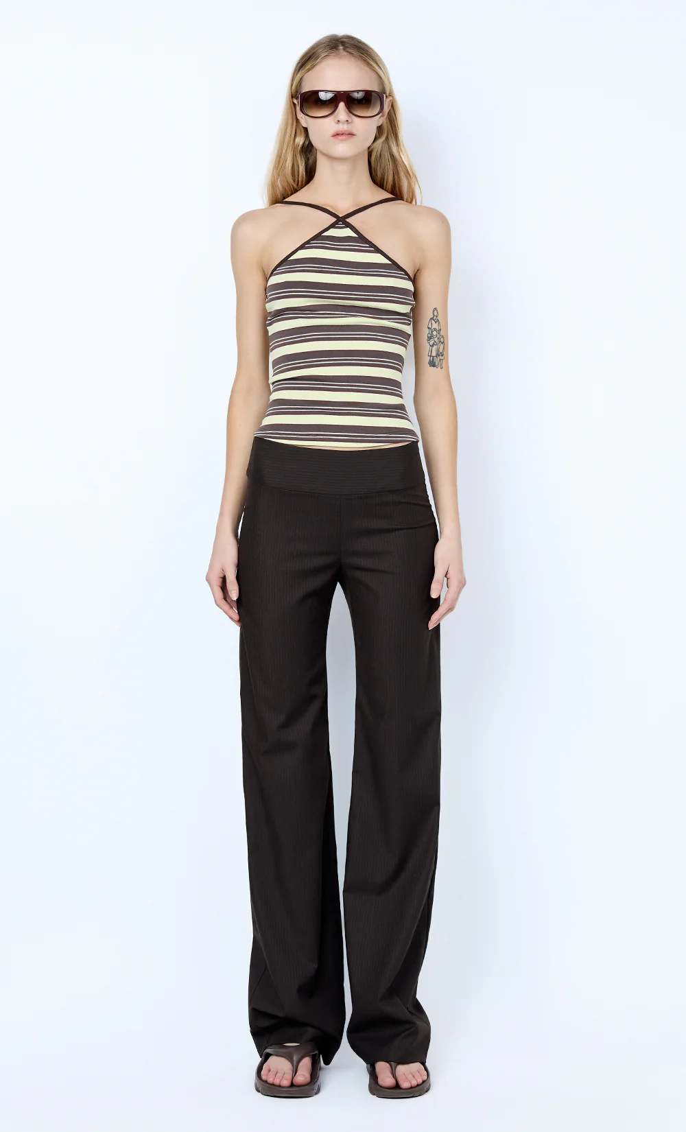 LUNA CROSSOVER TANK - DARK CHOC/DUSTY CITRON STRIPE