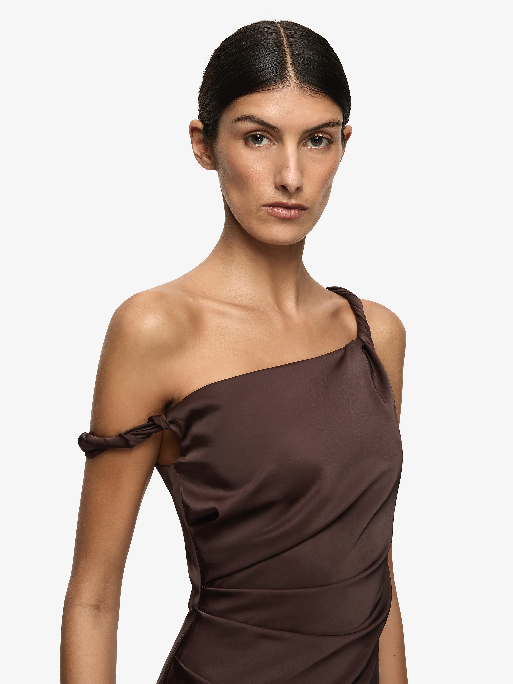 LUNETTA TWIST STRAP DRESS - DARK CHOCOLATE - Image 3