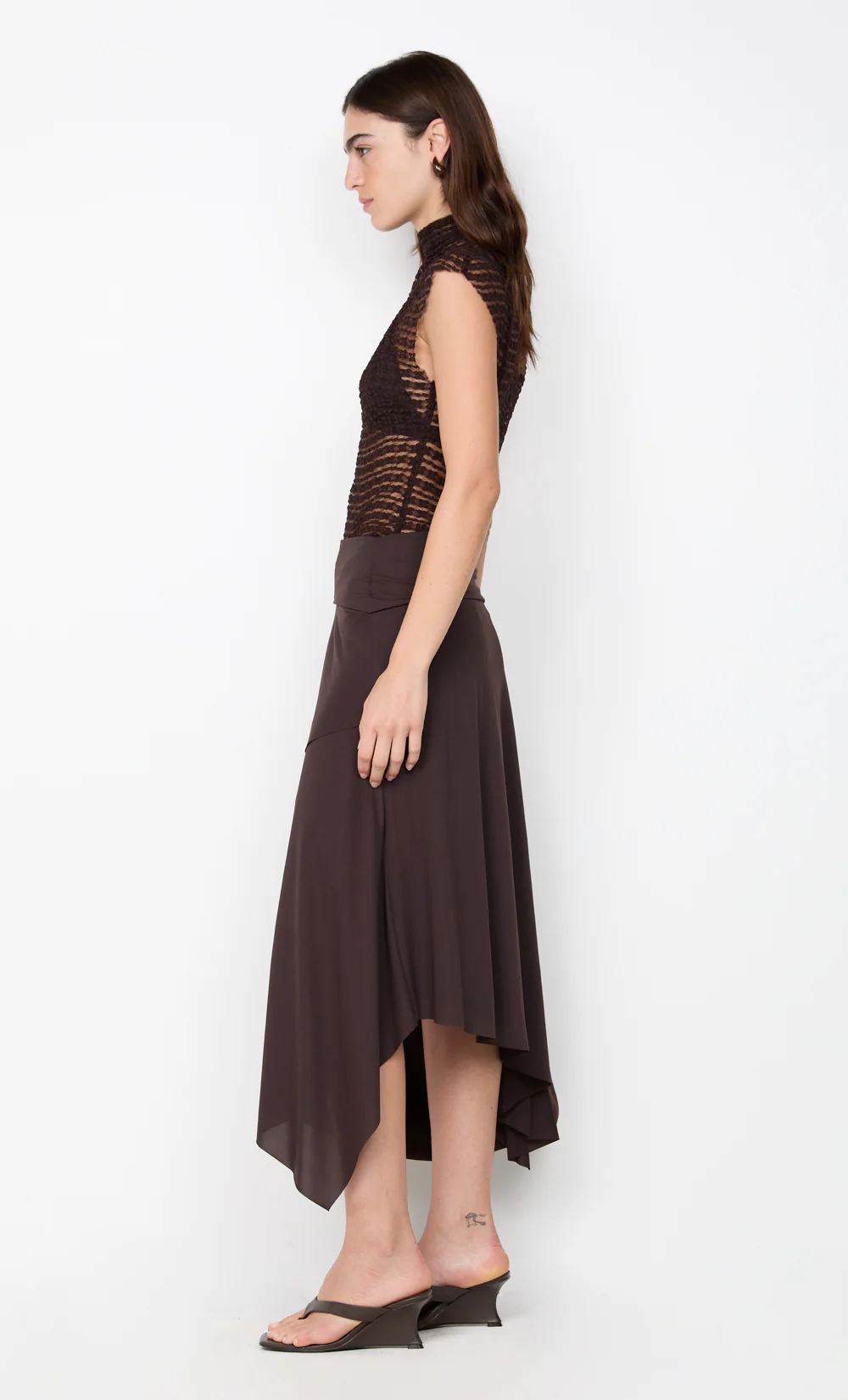 MIA ASYM MIDI SKIRT - DARK CHOCOLATE - Image 3