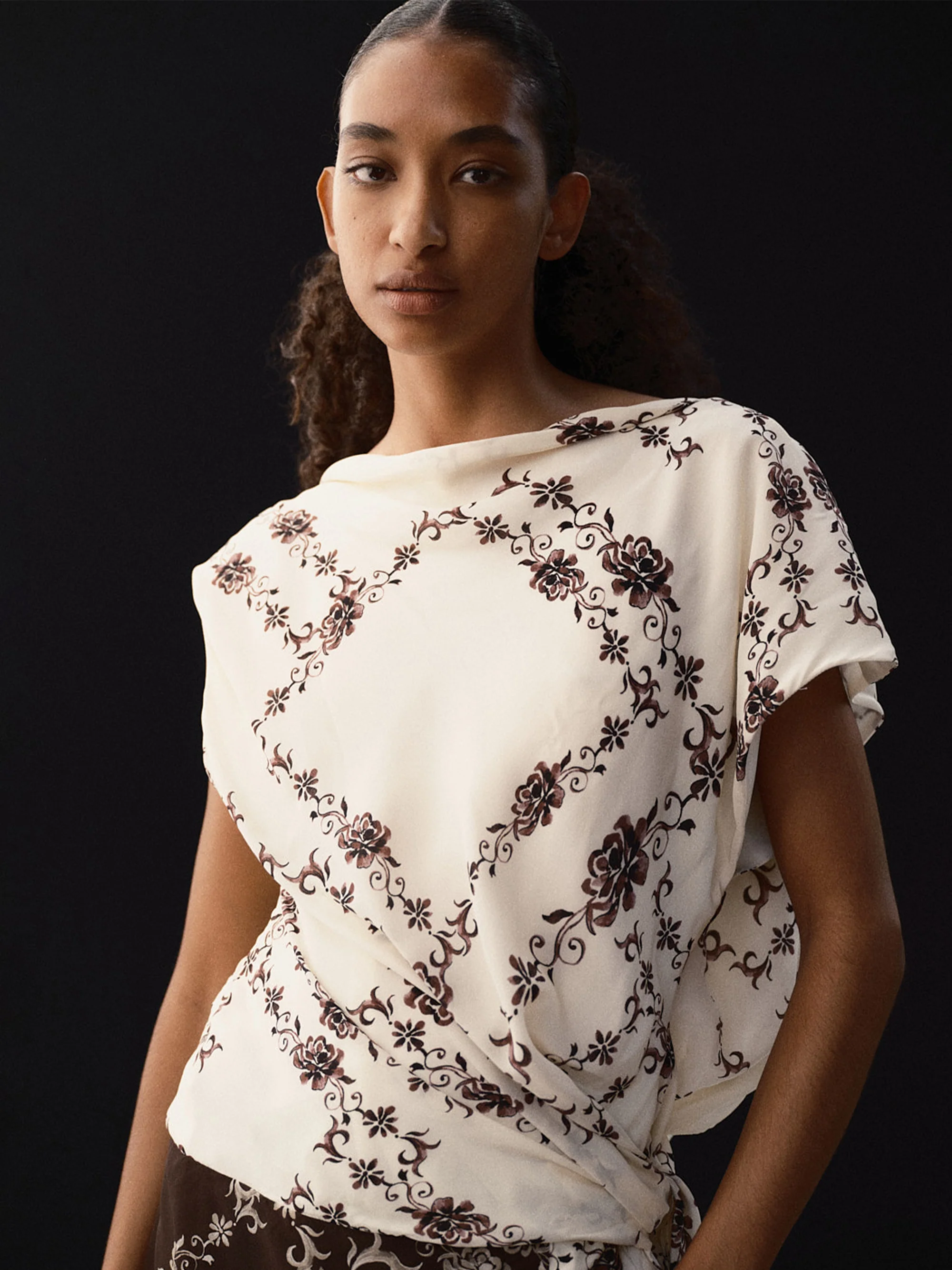 MYAH MINI DRESS - GEO VINE FLORAL CHOC/CREAM - Image 2