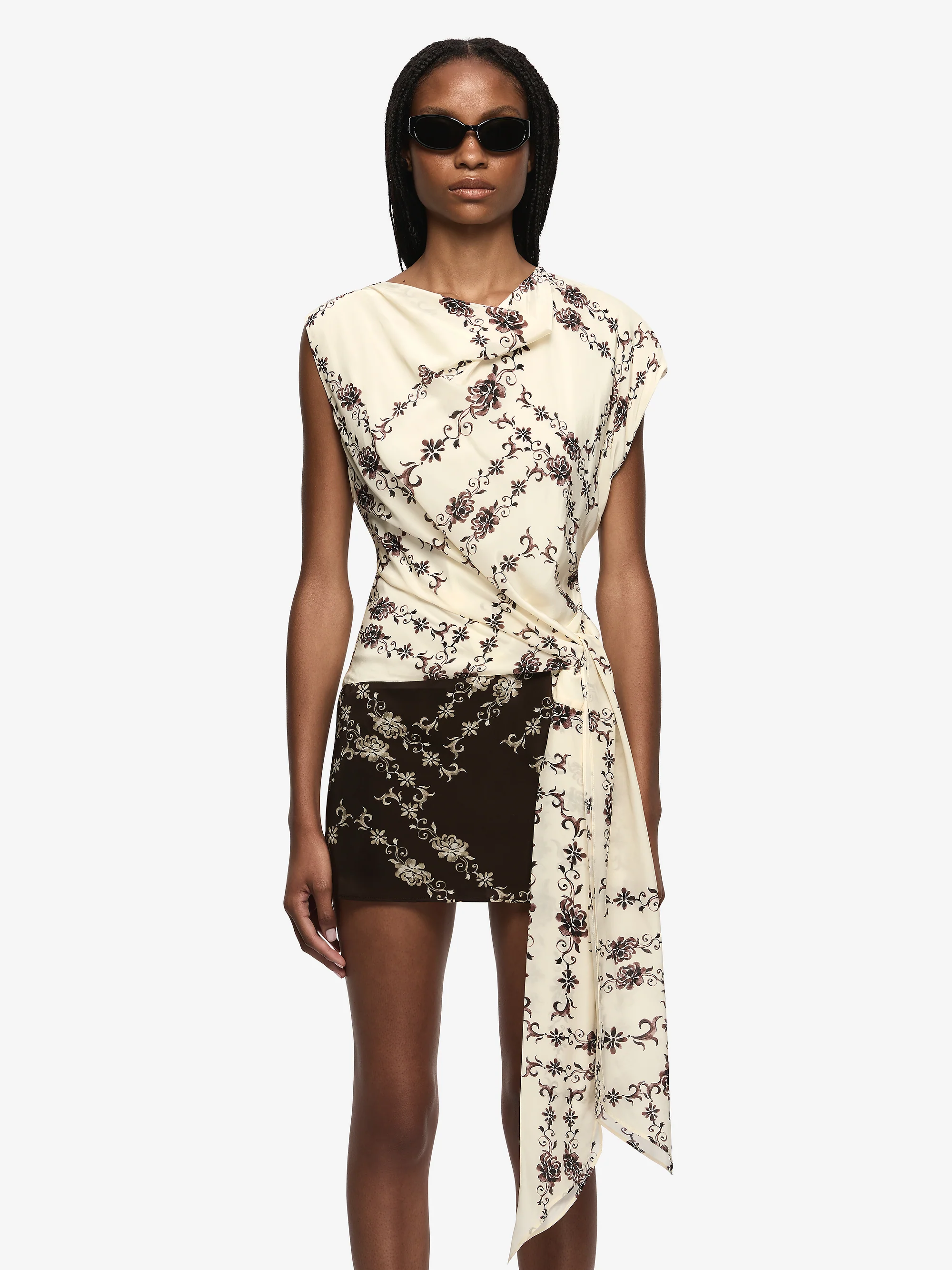MYAH MINI DRESS - GEO VINE FLORAL CHOC/CREAM - Image 3