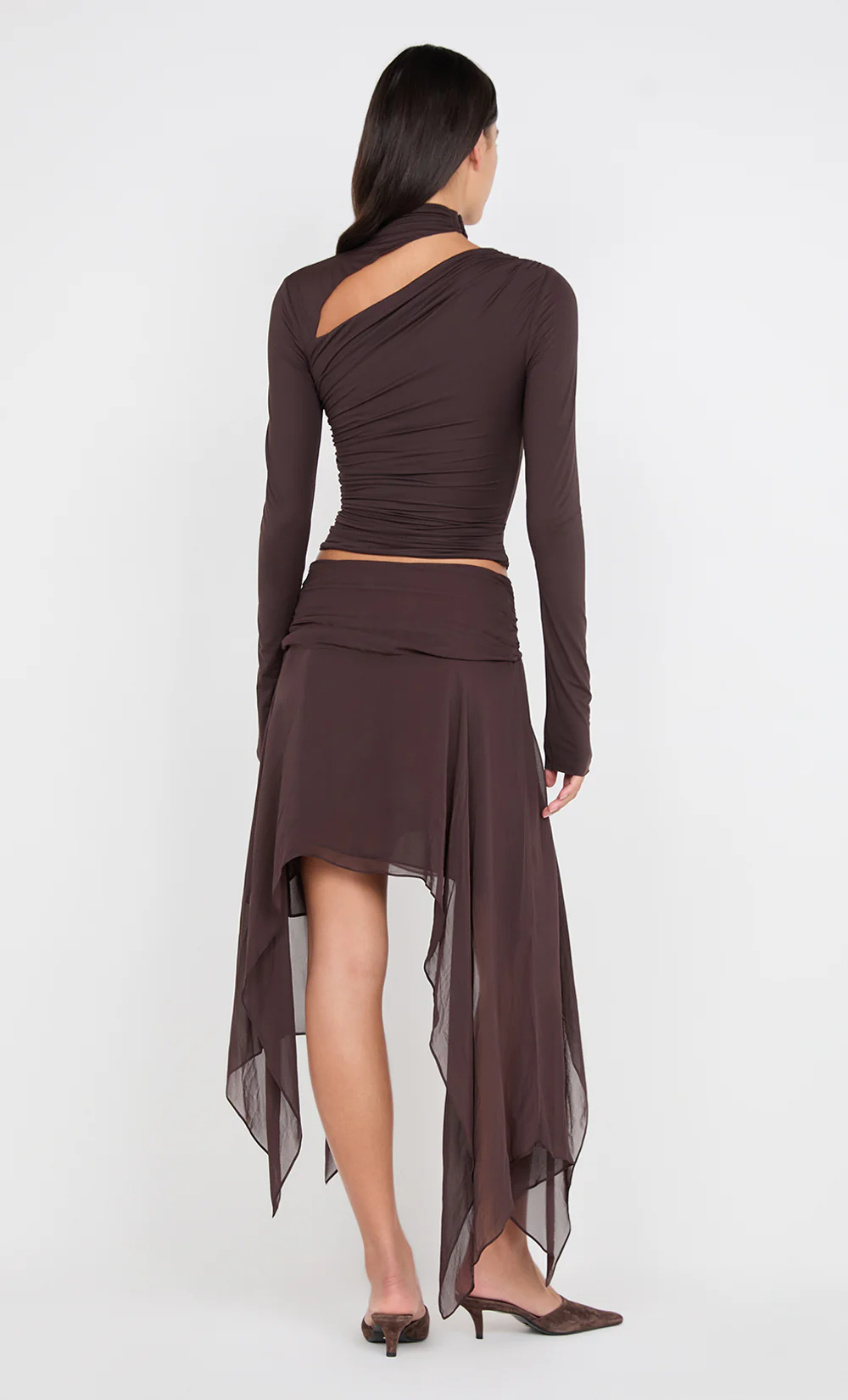 NESSIE LONG SLEEVE TOP - DARK CHOCOLATE - Image 2