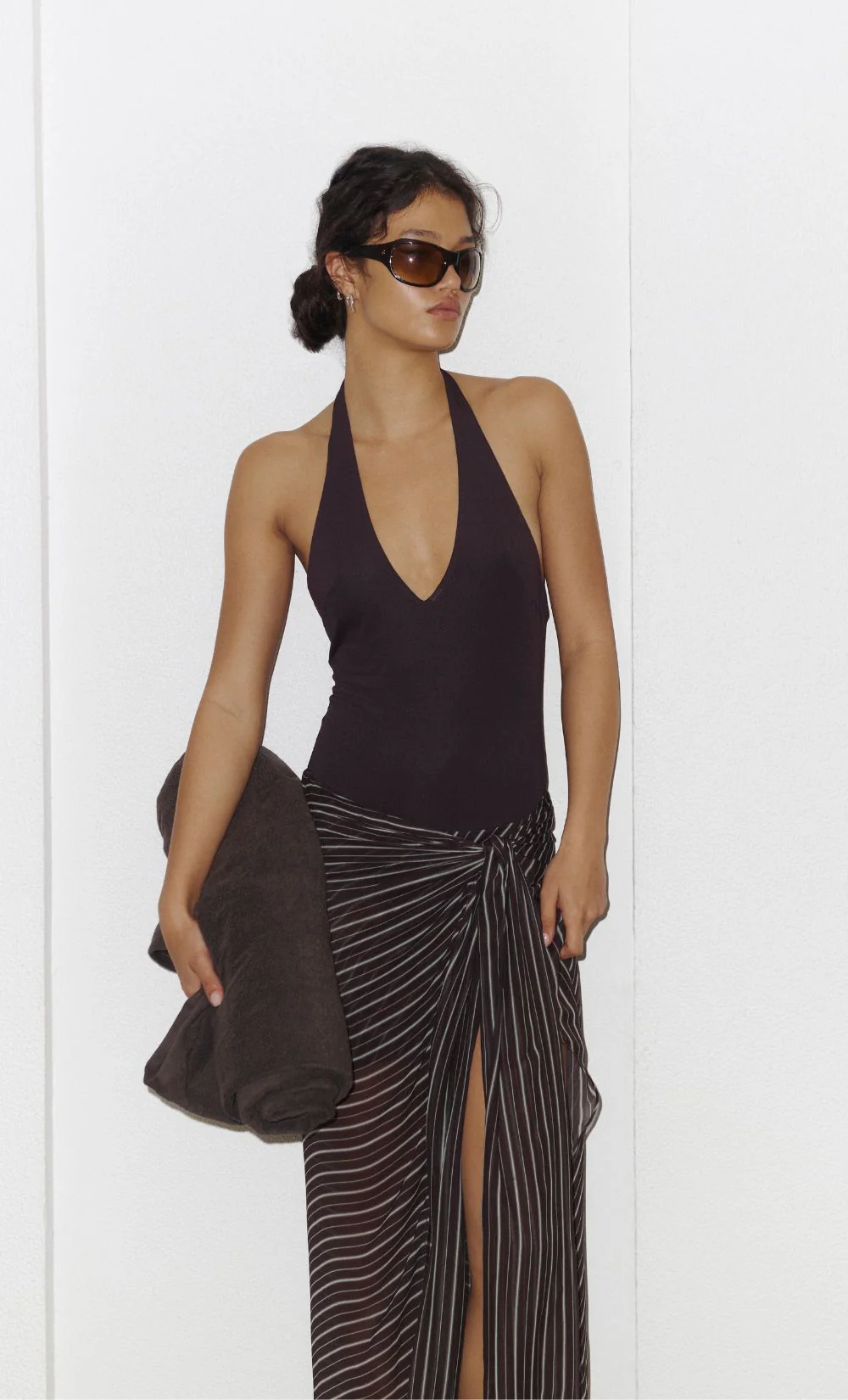 NORMA HALTER DRESS - CHOC SLICE STRIPE - Image 2