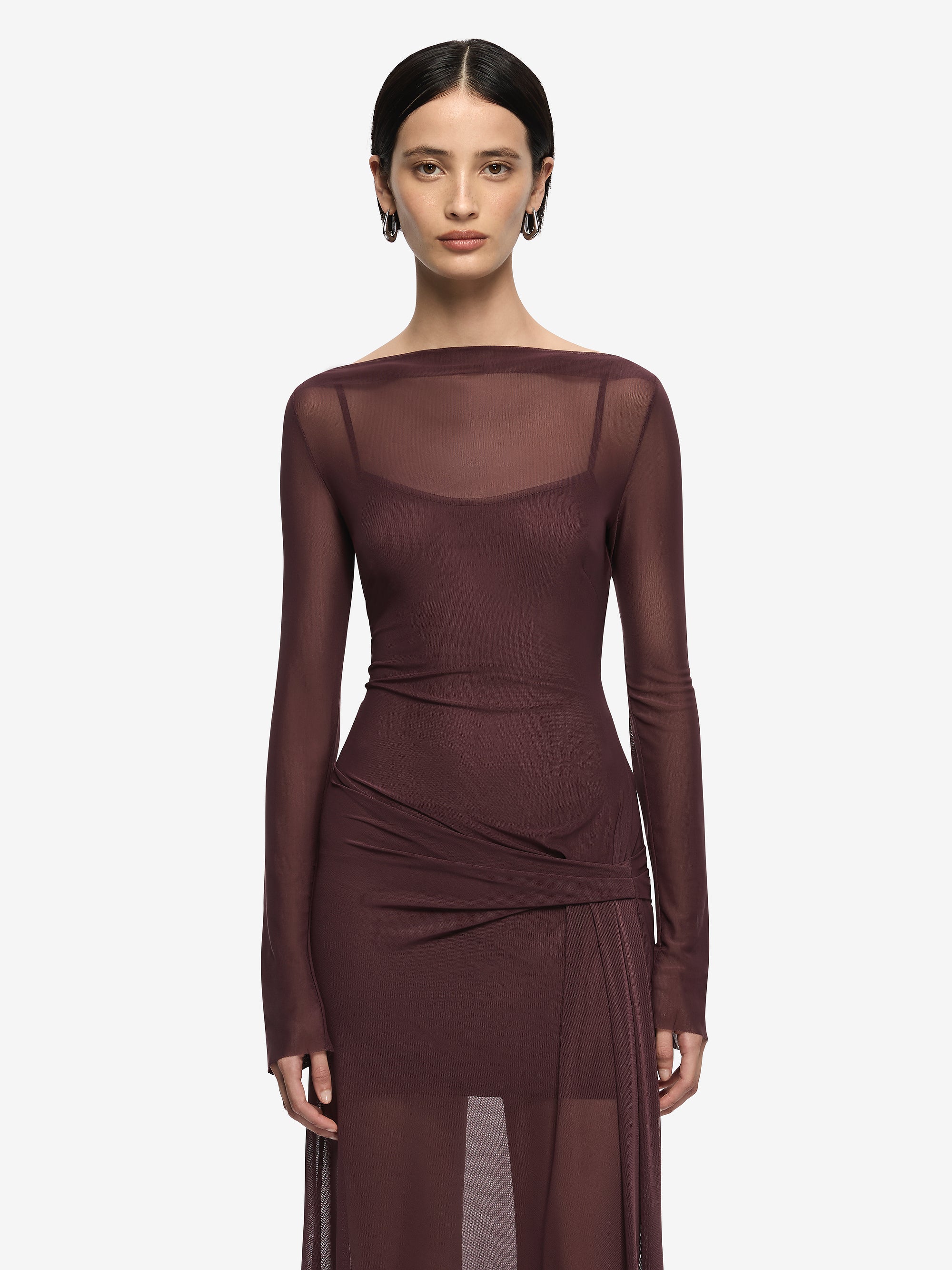 MARABOU LONG SLEEVE MAXI DRESS - AUBERGINE - Image 2