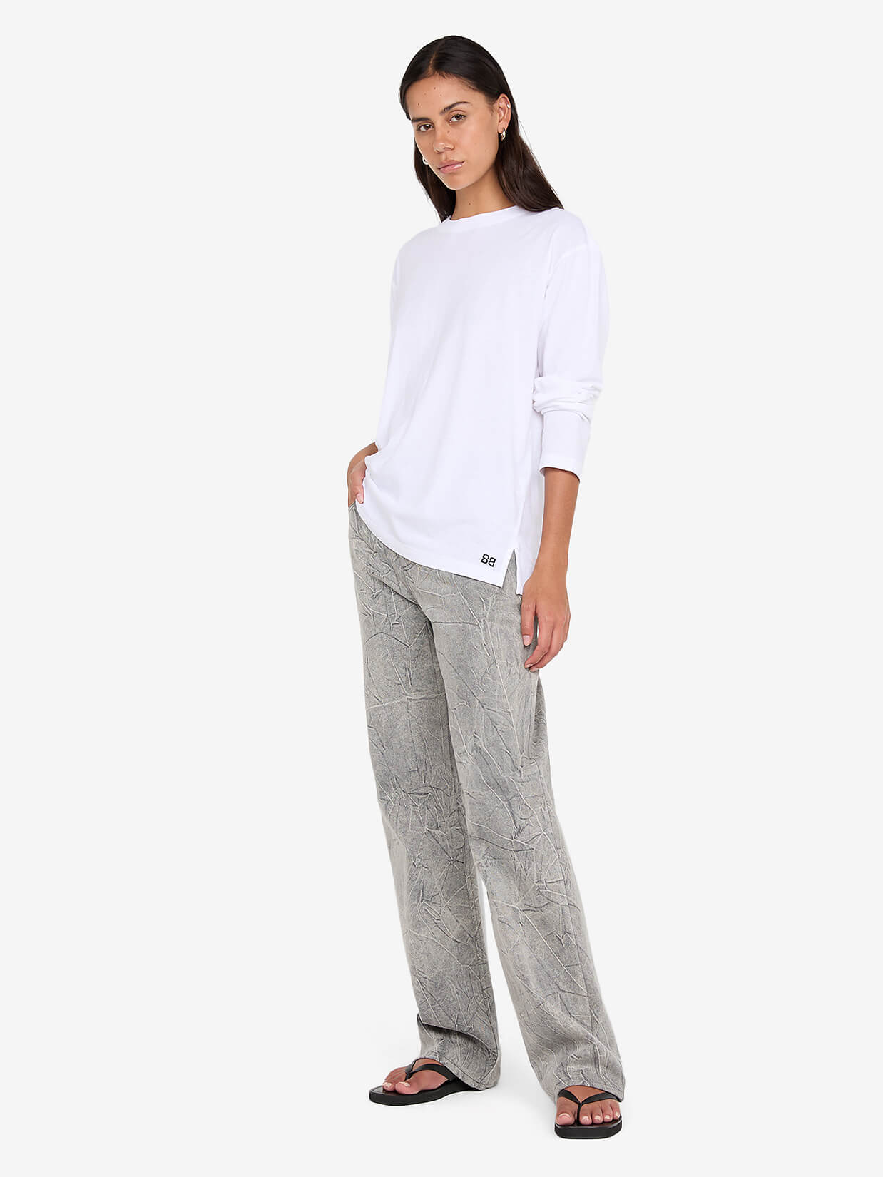 PIP LONG SLEEVE TOP - WHITE - Image 2