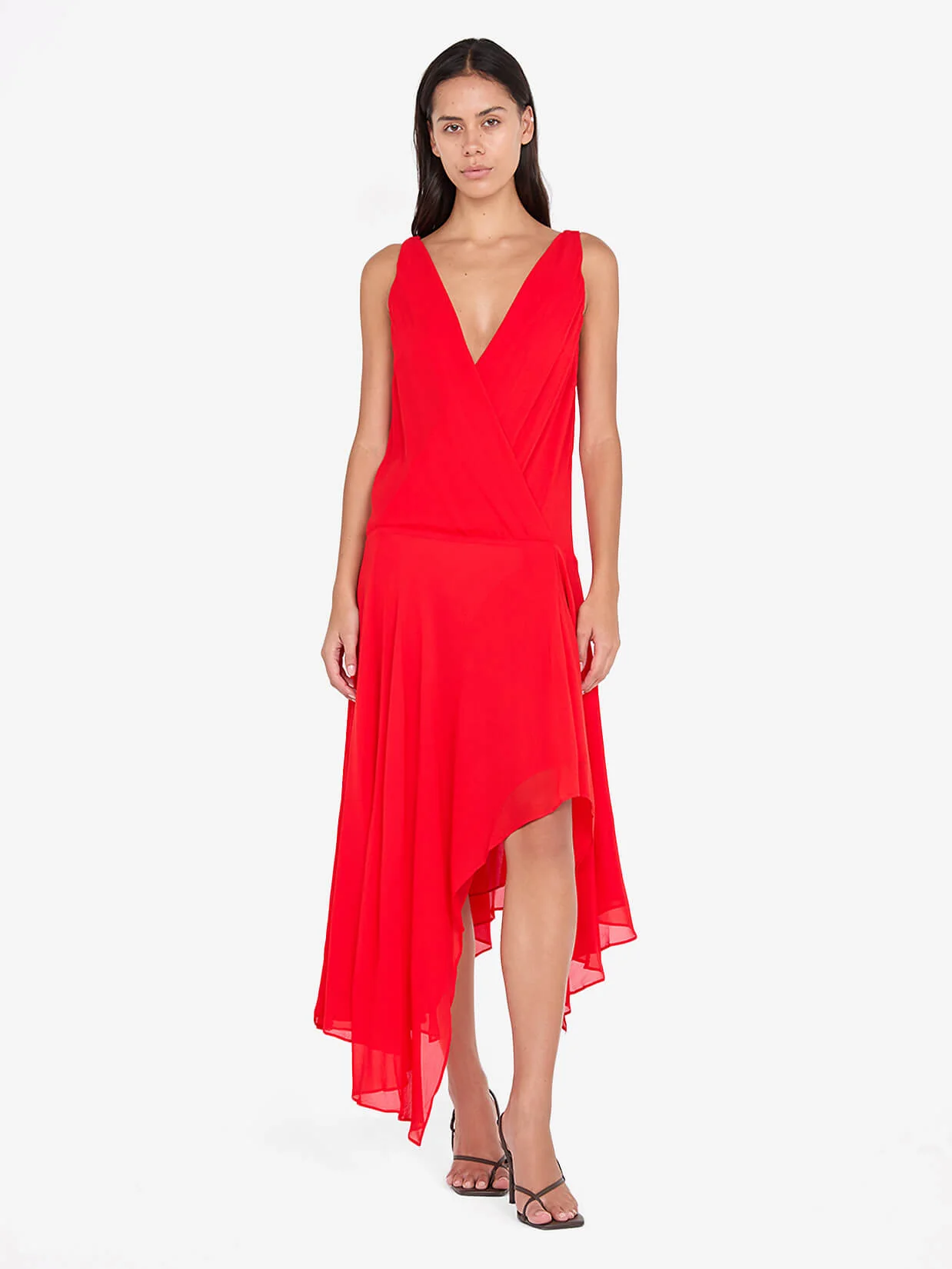 RHONE WRAP ASYM DRESS - CHILLI