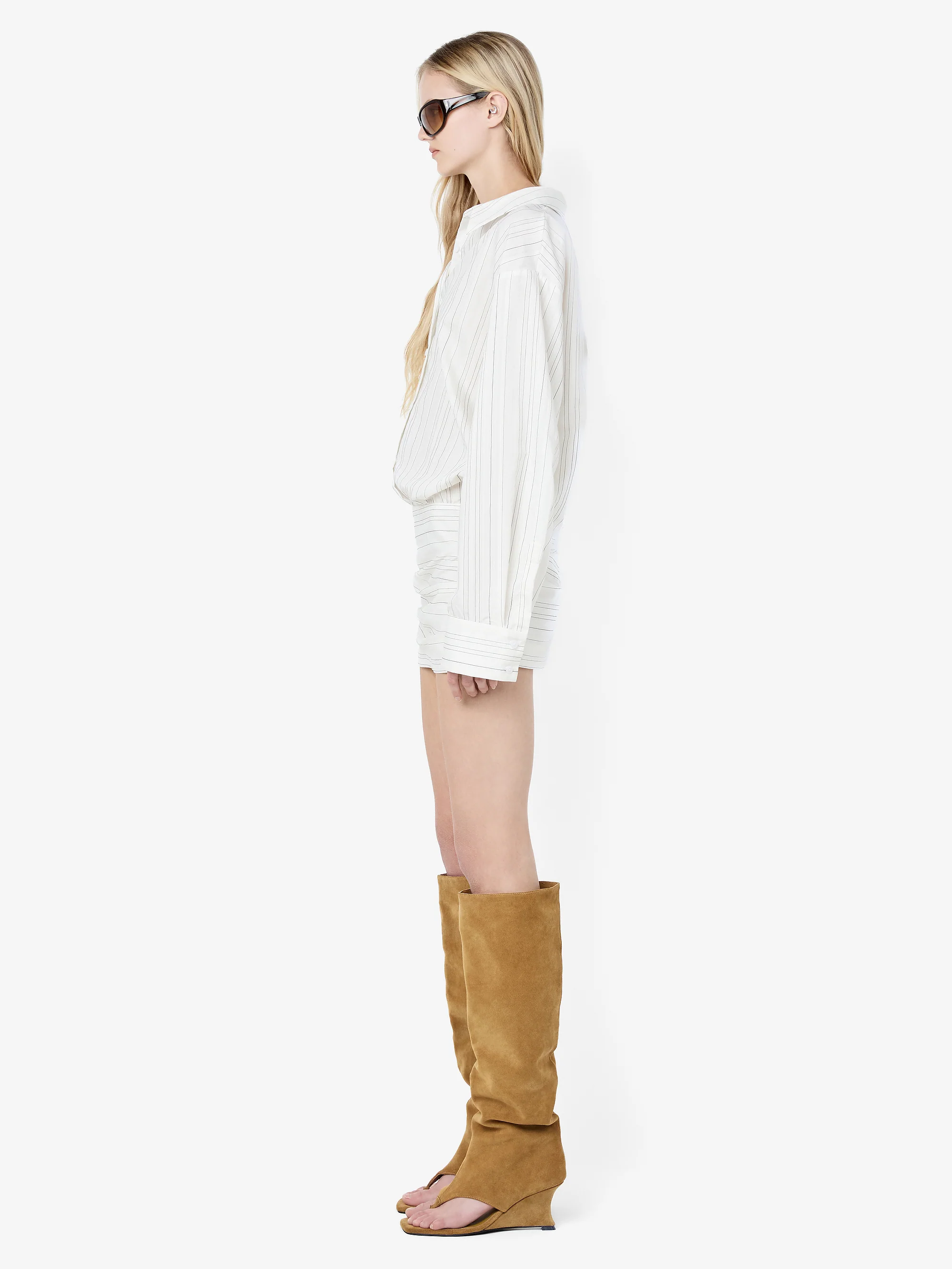 ROMI LONG SLEEVE MINI DRESS - IVORY/BLACK STRIPE - Image 3