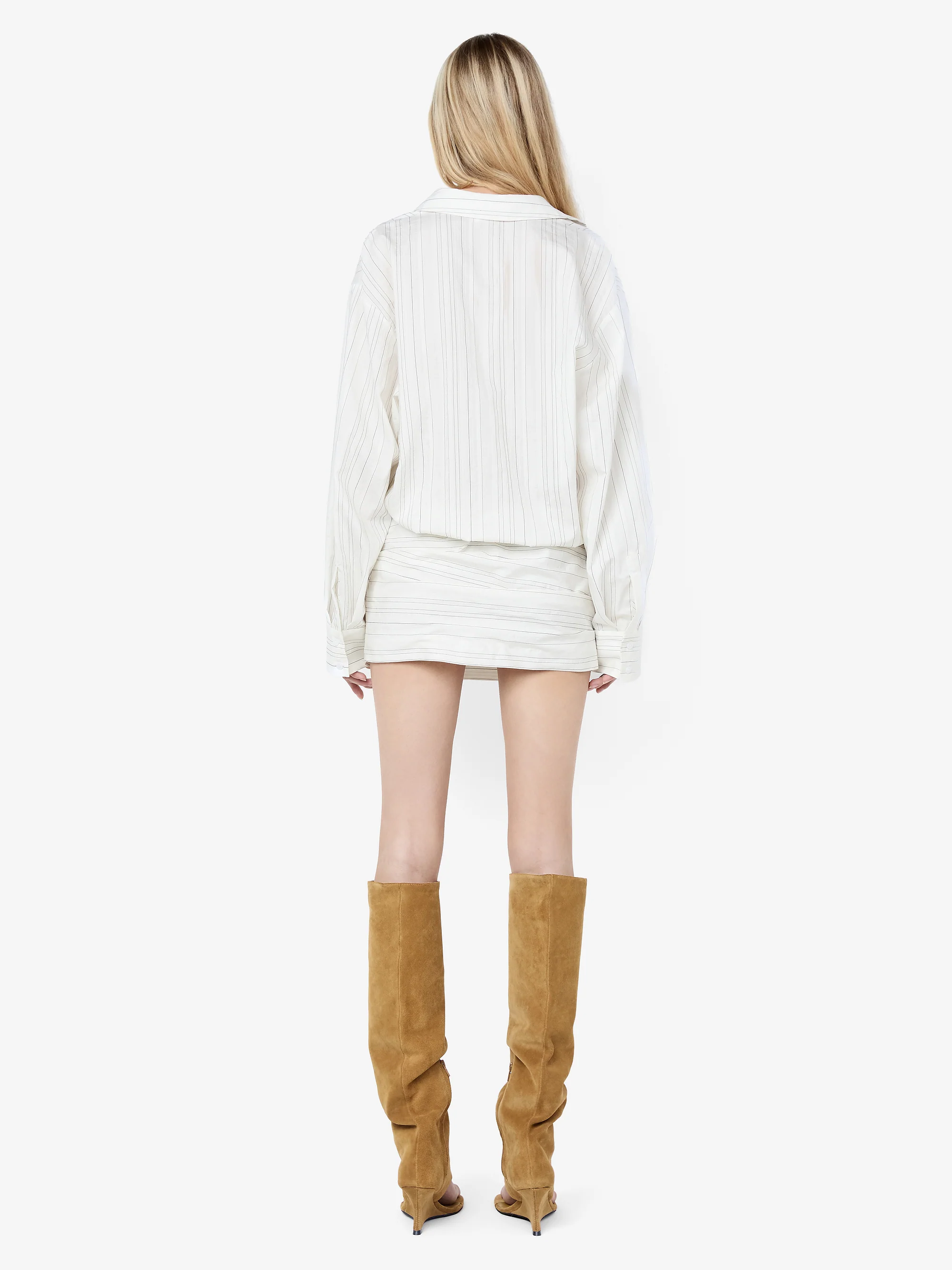 ROMI LONG SLEEVE MINI DRESS - IVORY/BLACK STRIPE - Image 4