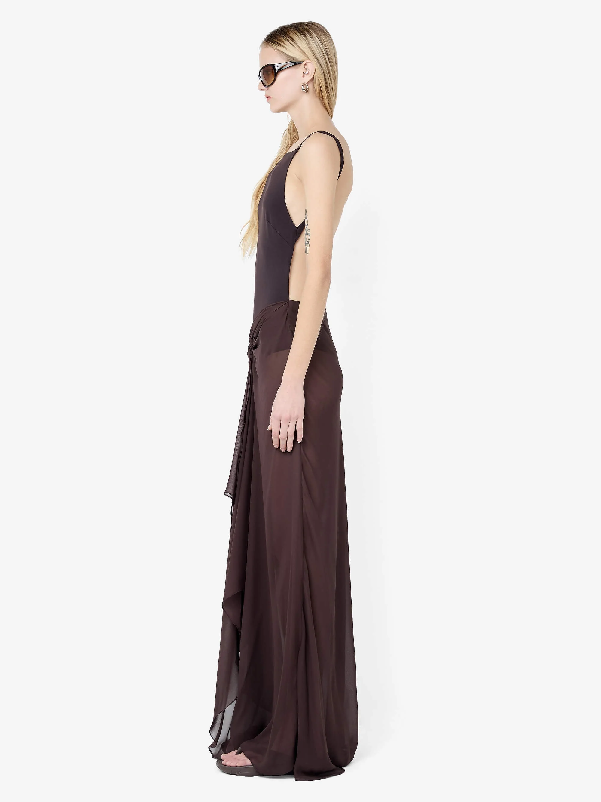 SOLENNE BACKLESS MAXI DRESS - DARK CHOCOLATE - Image 2