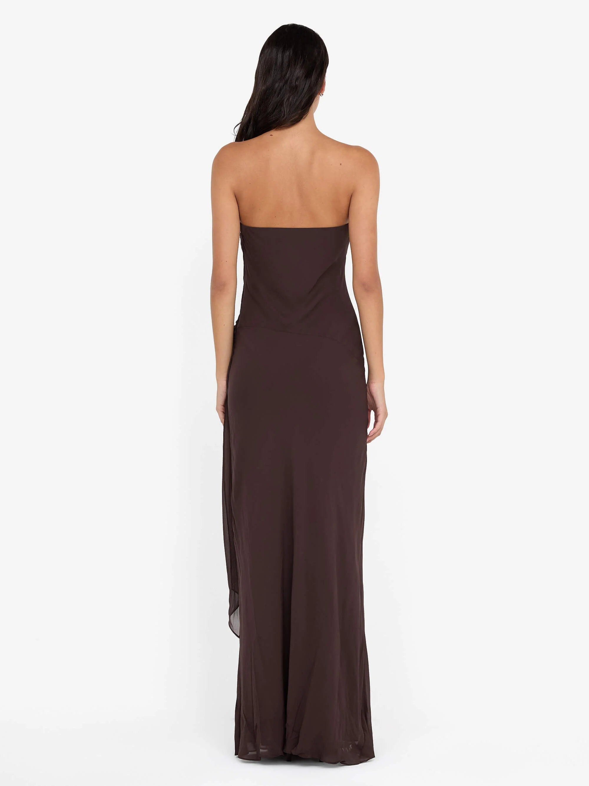 SONEVA STRAPLESS MAXI DRESS - DARK CHOCOLATE - Image 3