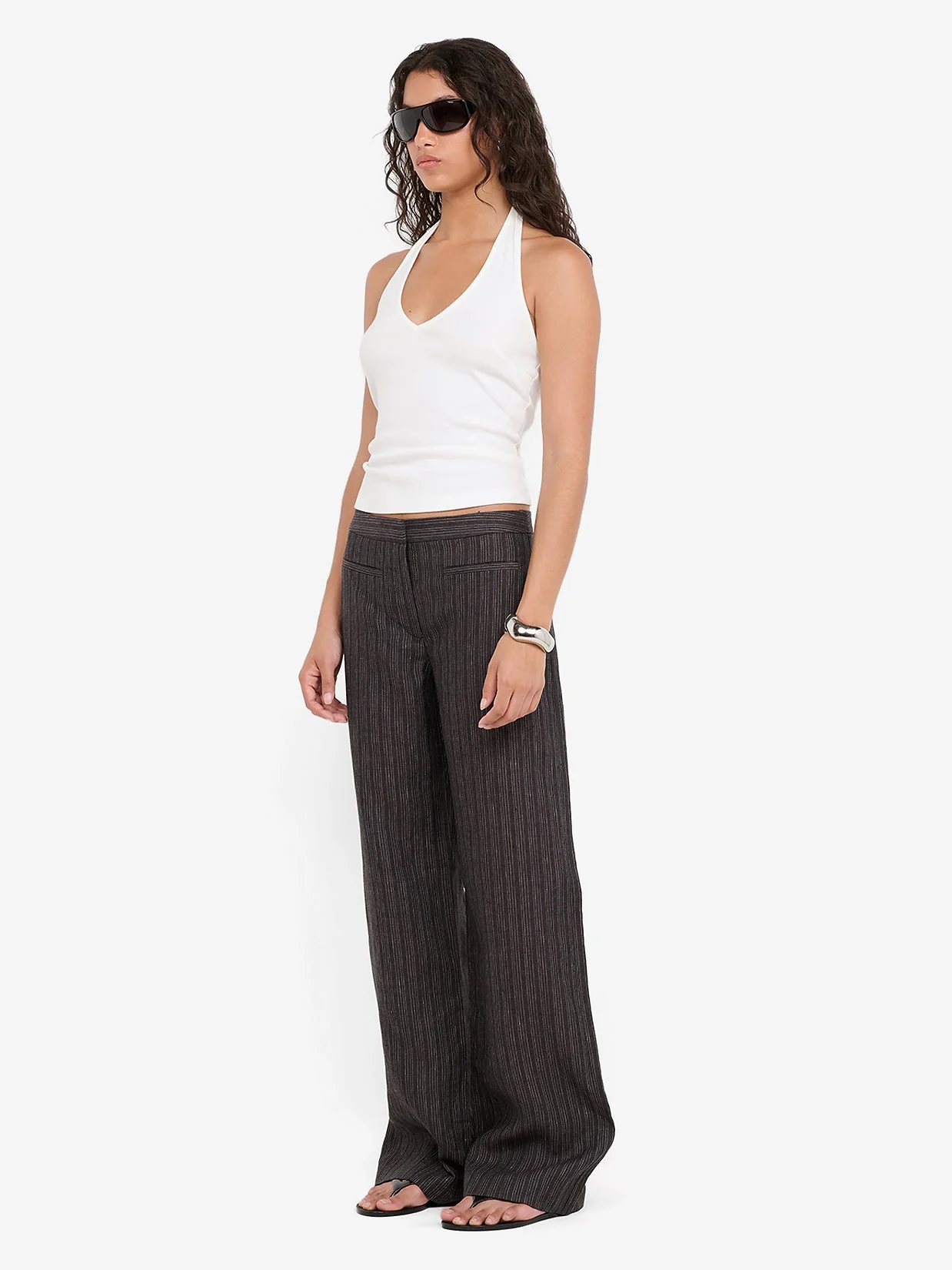 ZURI STRAIGHT LEG PANT - CHARCOAL STRIPE - Image 2